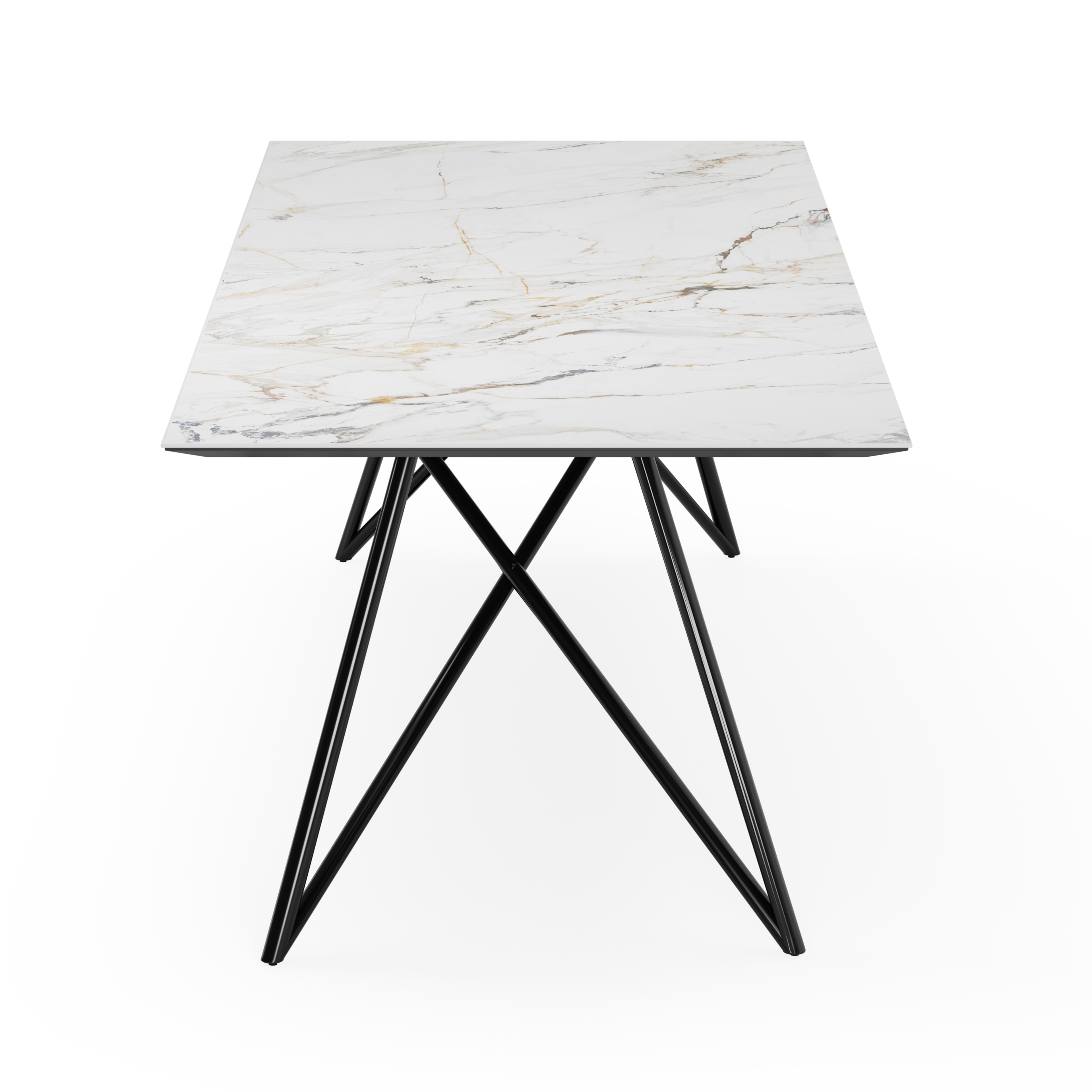 Table de salle à manger Ragno armature en métal noir  avec plateau Ceramo rectangulaire céramique en couleur Calacatta Luxe  260 x 100 x 77 cm