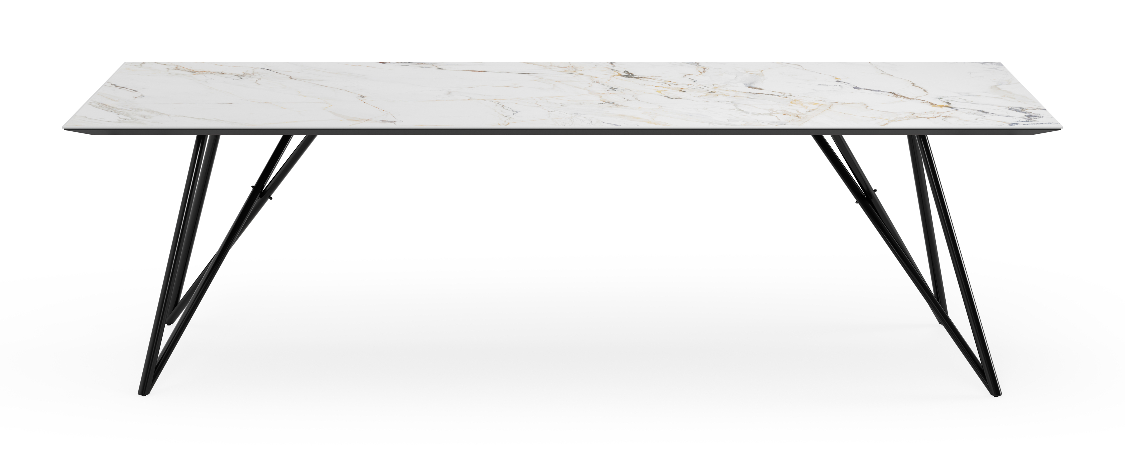 Table de salle à manger Ragno armature en métal noir  avec plateau Ceramo rectangulaire céramique en couleur Calacatta Luxe  260 x 100 x 77 cm