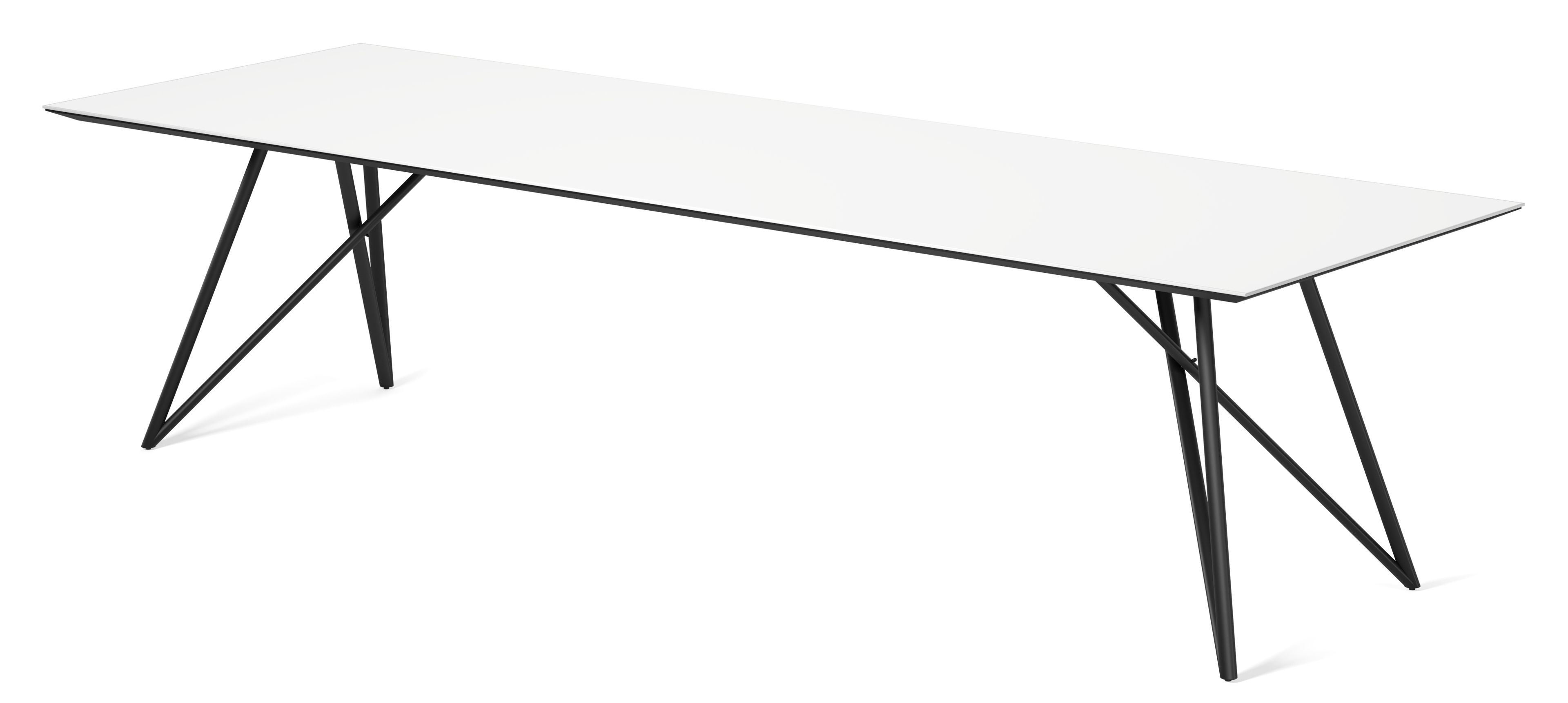 Table de salle à manger Ragno armature en métal noir  avec plateau Ceramo rectangulaire céramique en couleur Arctic White 300 x 100 x 77 cm