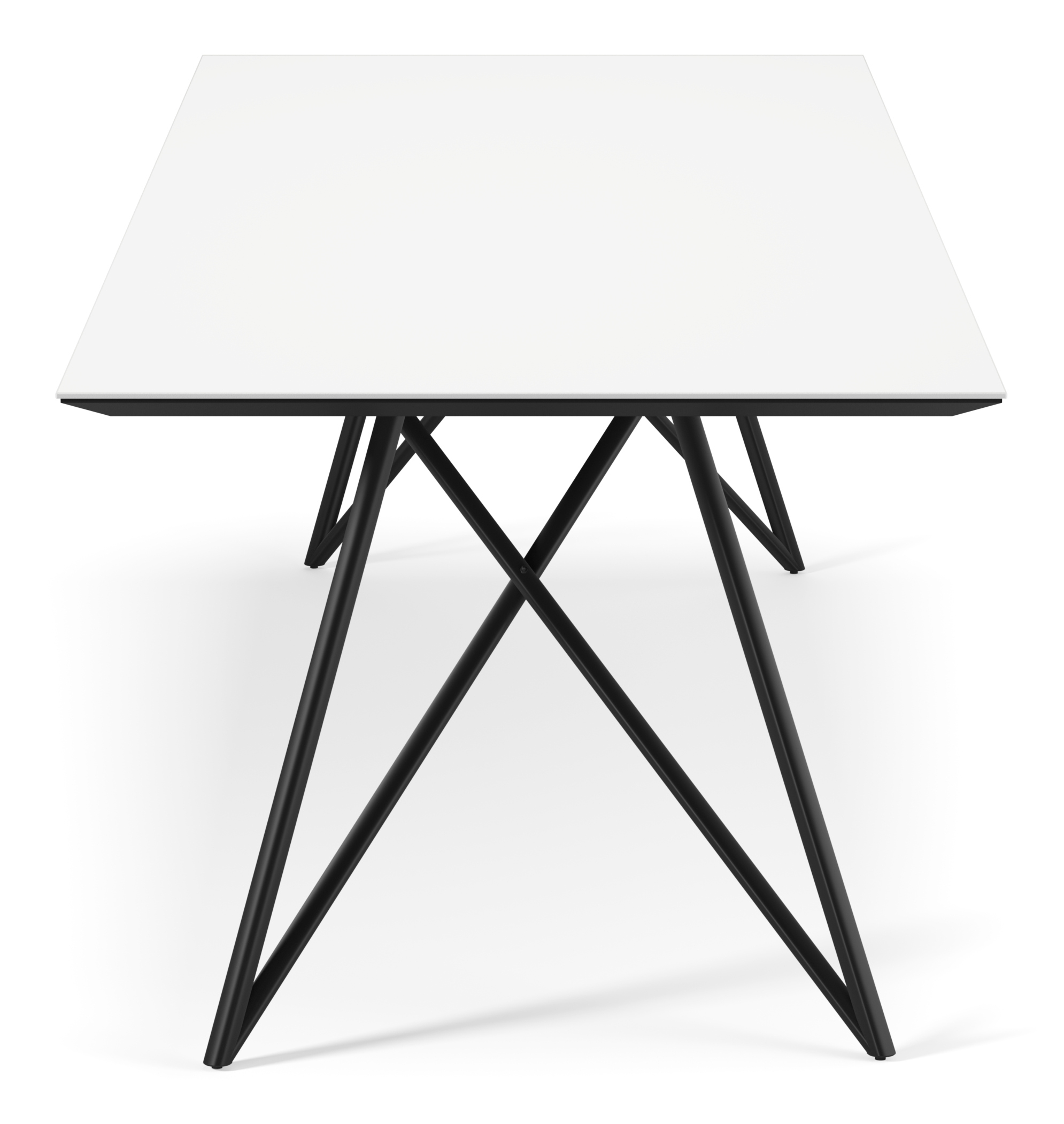 Table de salle à manger Ragno armature en métal noir  avec plateau Ceramo rectangulaire céramique en couleur Arctic White 300 x 100 x 77 cm