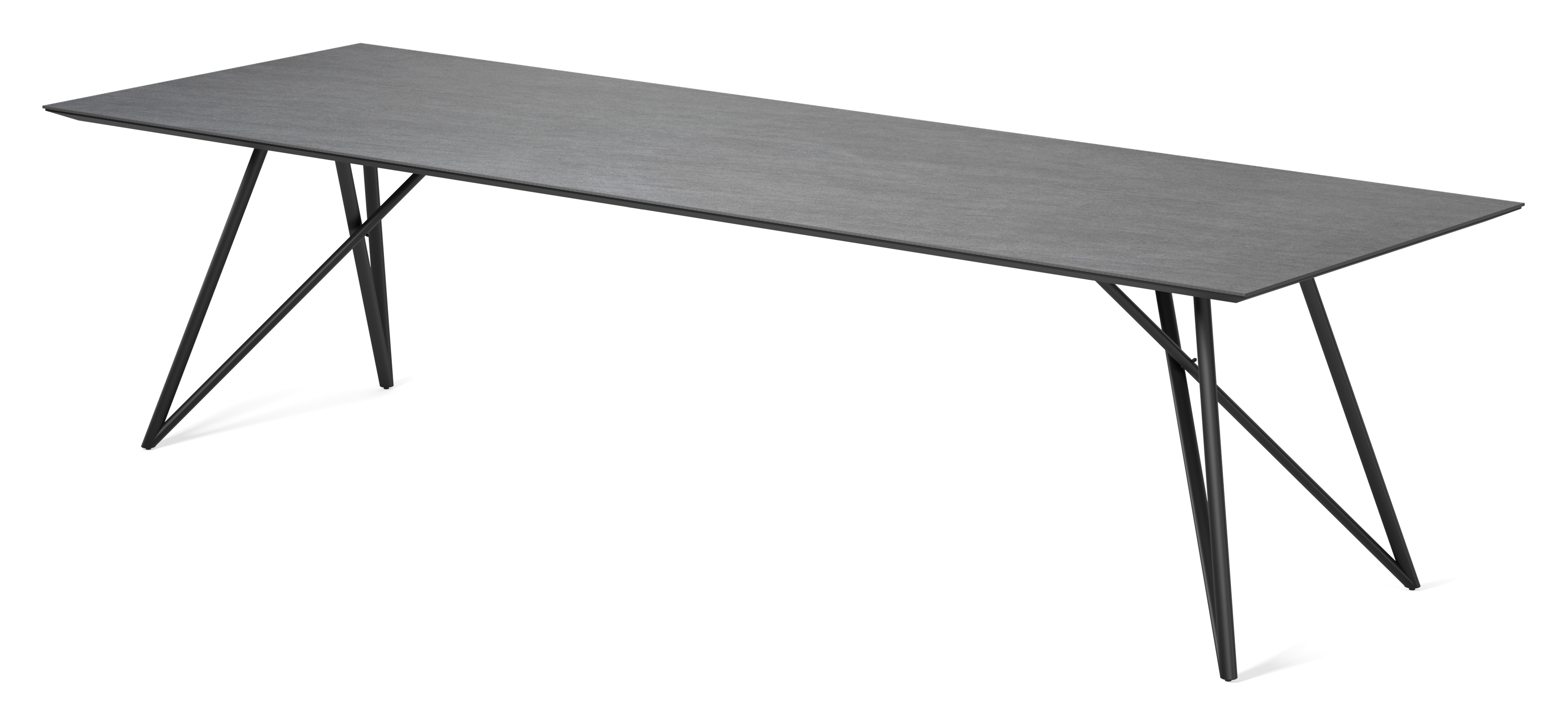 Table de salle à manger Ragno armature en métal noir  avec plateau Ceramo rectangulaire céramique en couleur Basalt Black 300 x 100 x 77 cm