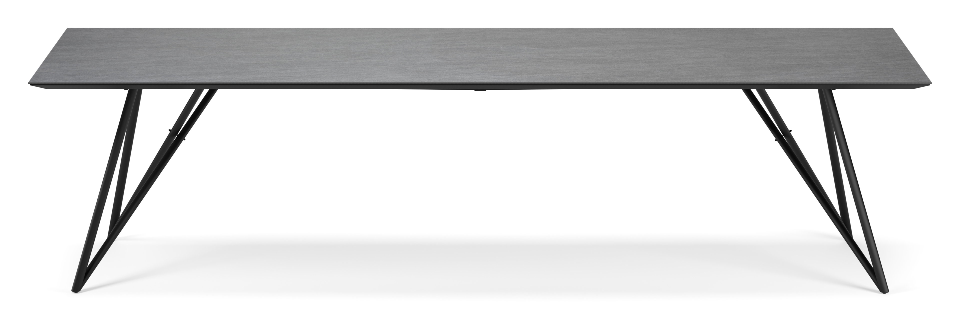 Table de salle à manger Ragno armature en métal noir  avec plateau Ceramo rectangulaire céramique en couleur Basalt Black 300 x 100 x 77 cm