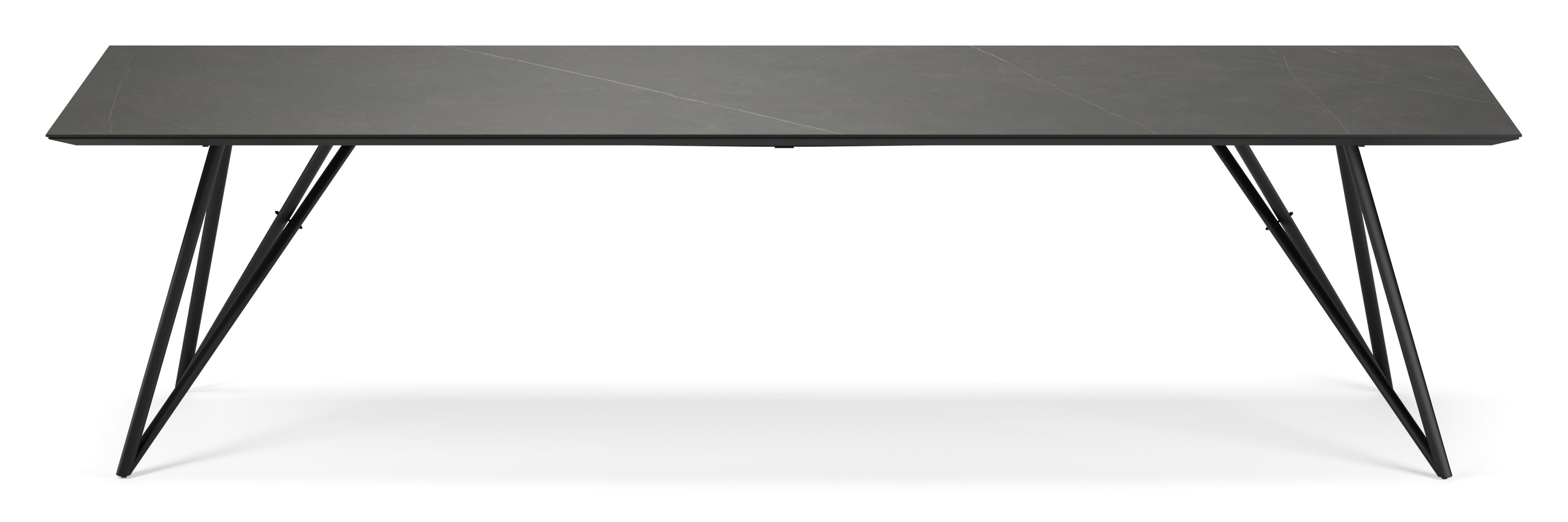Eettafel Ragno onderstel in zwart metaal met rechthoekig volkeramisch Ceramo blad in kleur Calatorao 300 x 100 x 77 cm