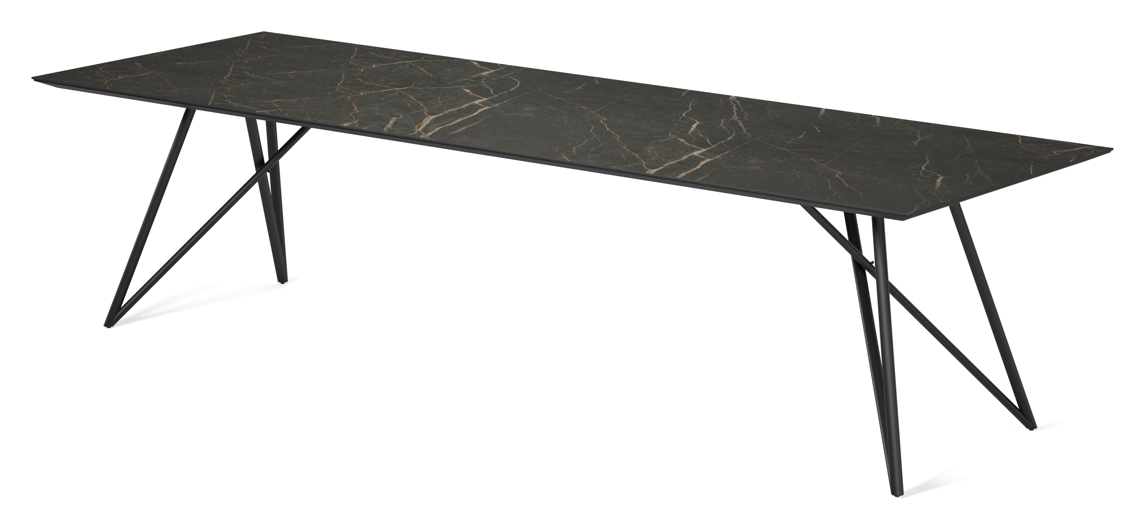 Table de salle à manger Ragno armature en métal noir  avec plateau Ceramo rectangulaire céramique en couleur Black Obsession 300 x 100 x 77 cm