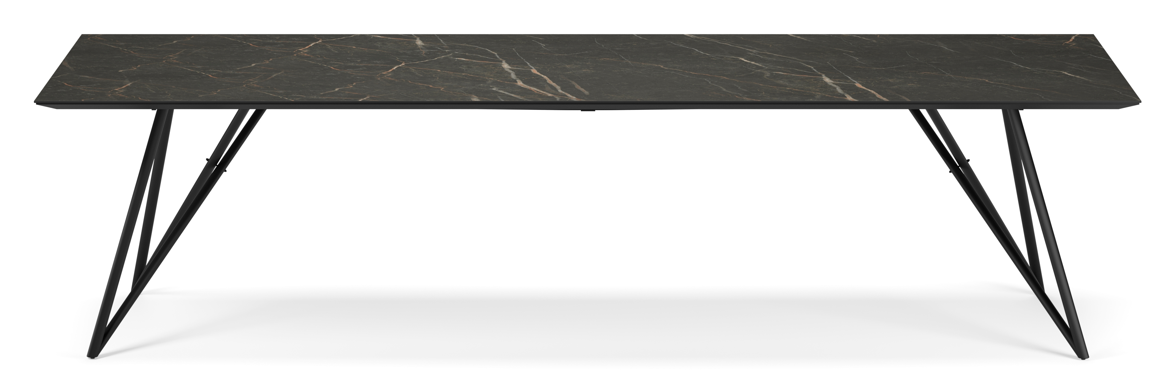 Table de salle à manger Ragno armature en métal noir  avec plateau Ceramo rectangulaire céramique en couleur Black Obsession 300 x 100 x 77 cm