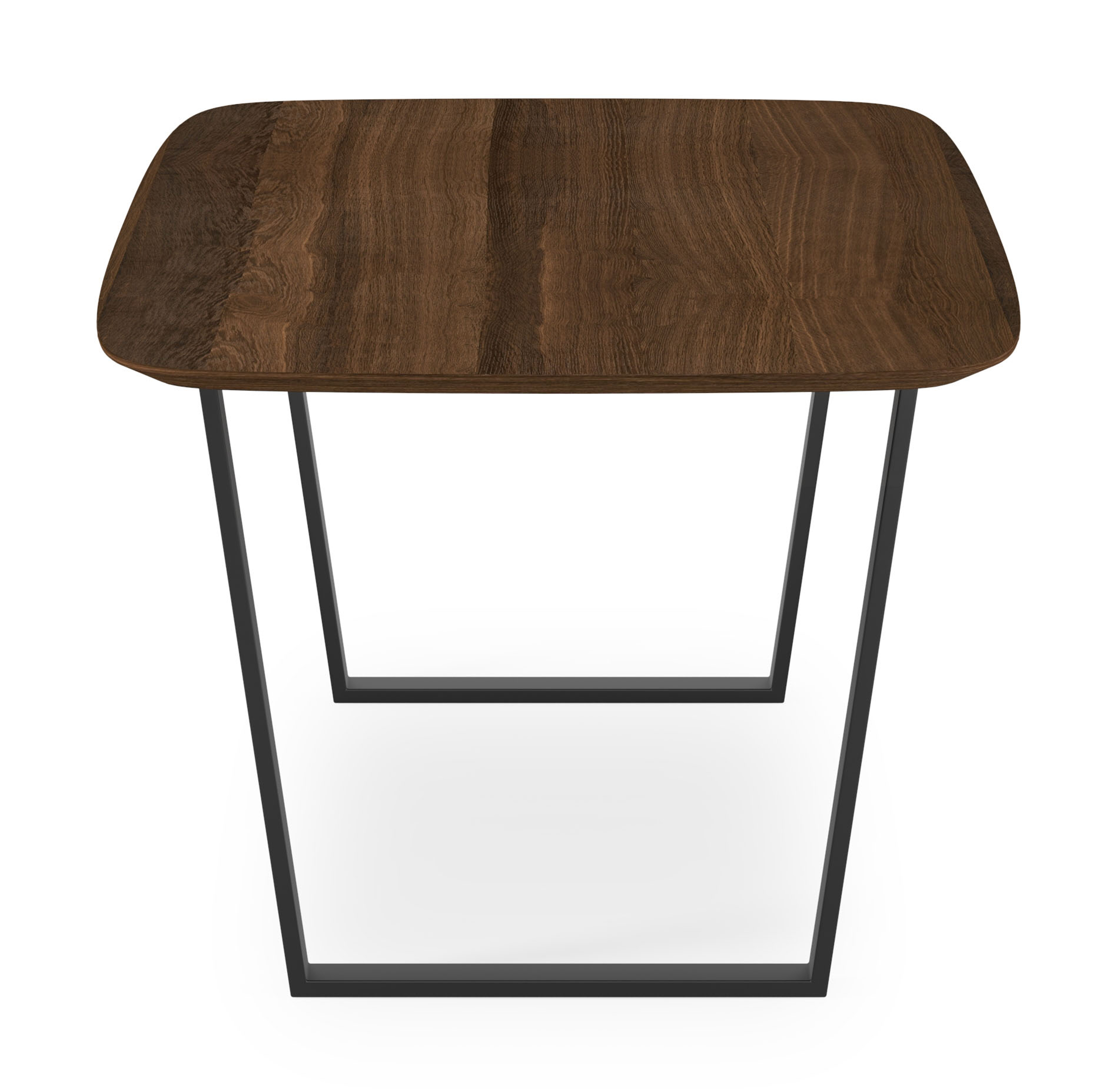 Eettafel Novaro onderstel in zwart metaal met bootvormig Finesso blad in gerookte eik 220 x 105 x 77 cm