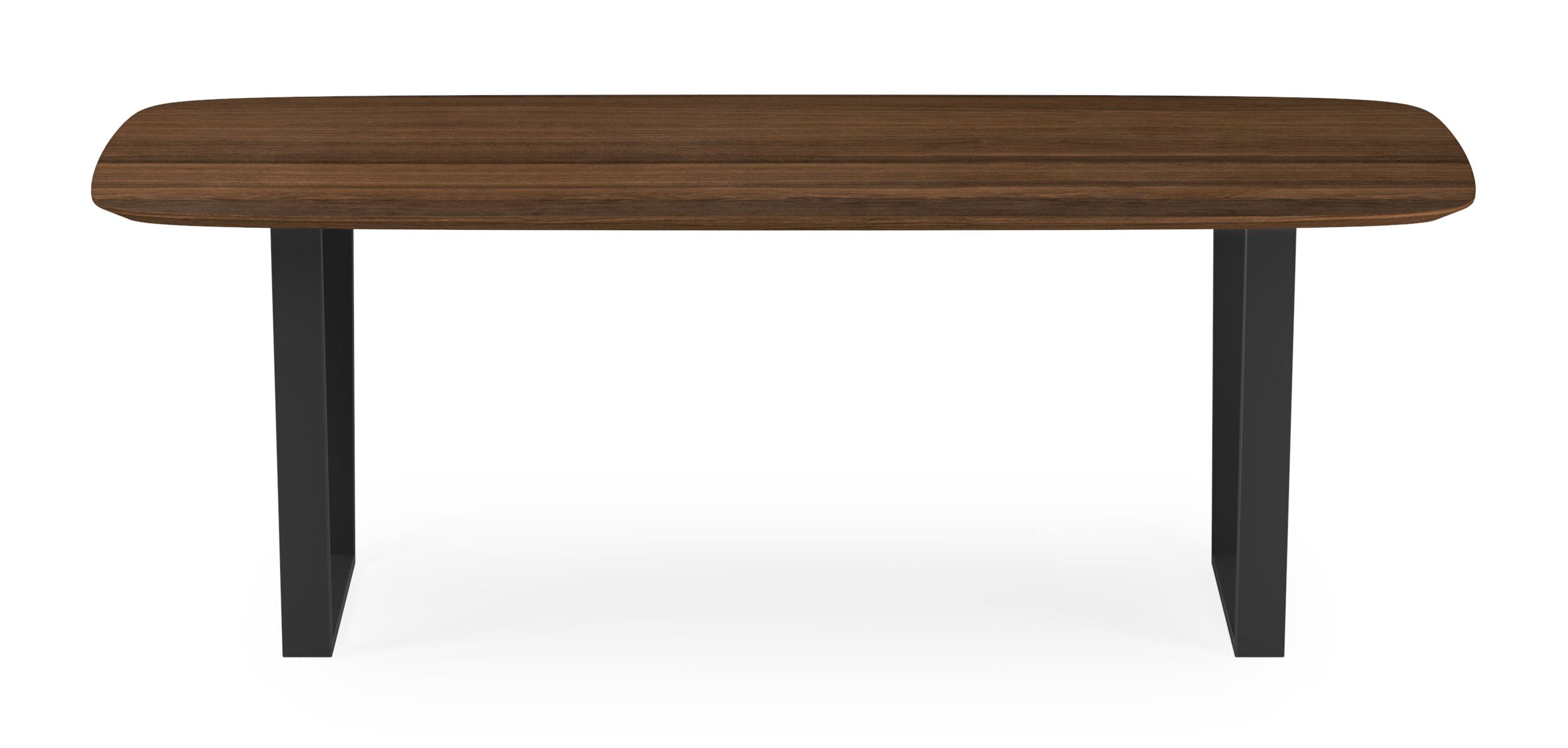Eettafel Novaro onderstel in zwart metaal met bootvormig Finesso blad in gerookte eik 220 x 105 x 77 cm
