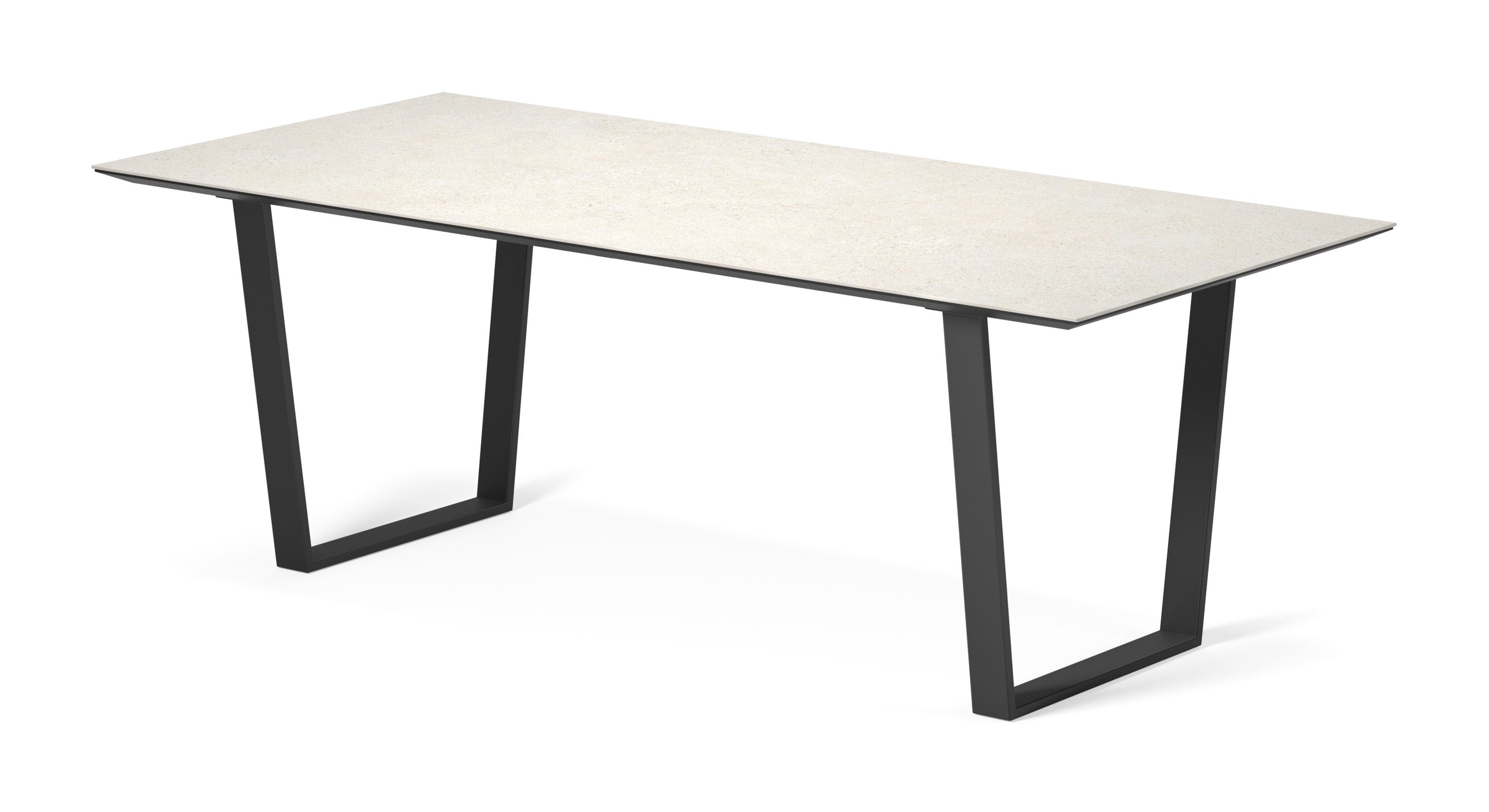 Eettafel Novaro onderstel in zwart metaal met rechthoekig volkeramisch Ceramo blad in kleur Shilin 220 x 100 x 77 cm