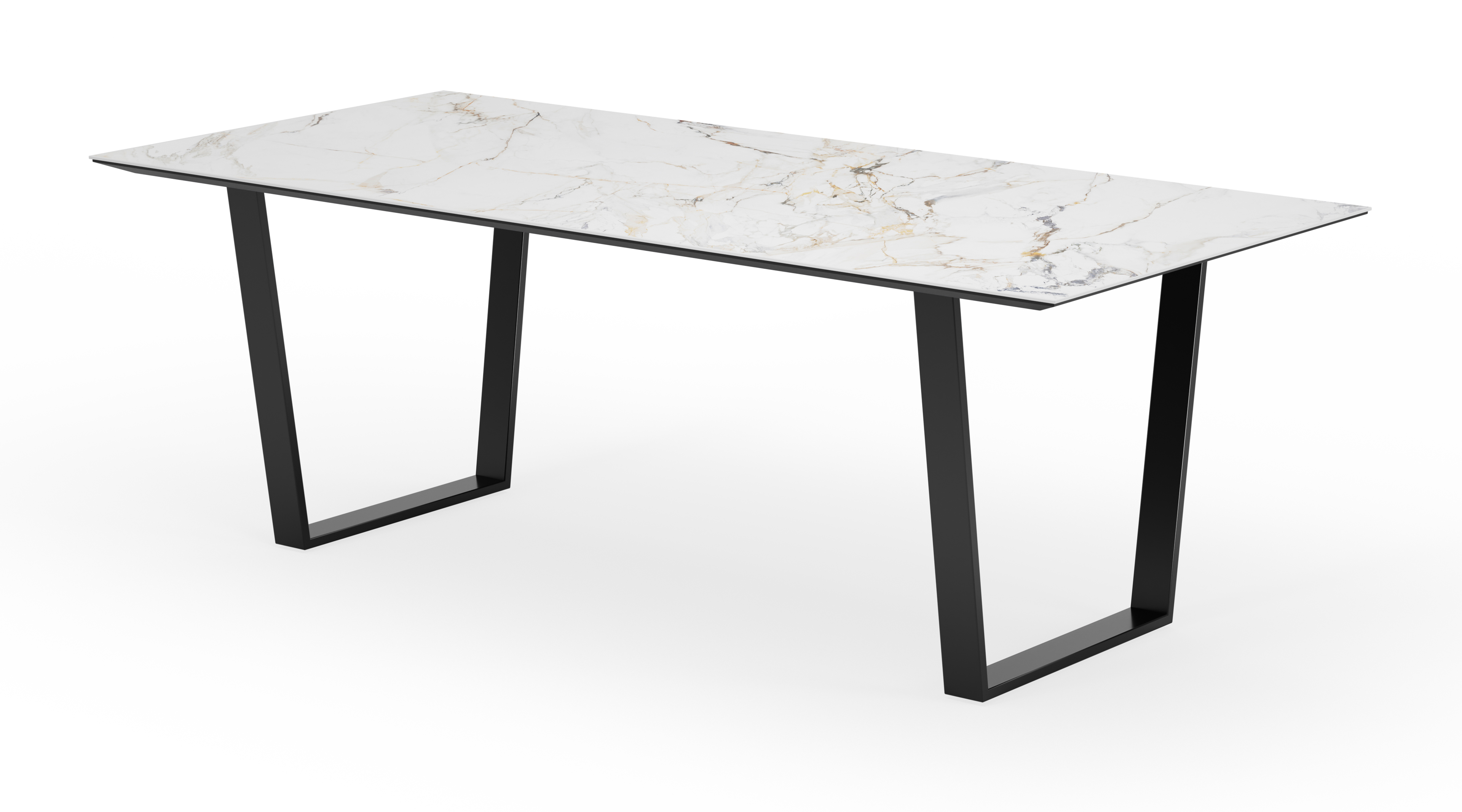 Table de salle à manger Novaro armature en métal noir  avec plateau Ceramo rectangulaire céramique en couleur Calacatta Luxe  220 x 100 x 77 cm