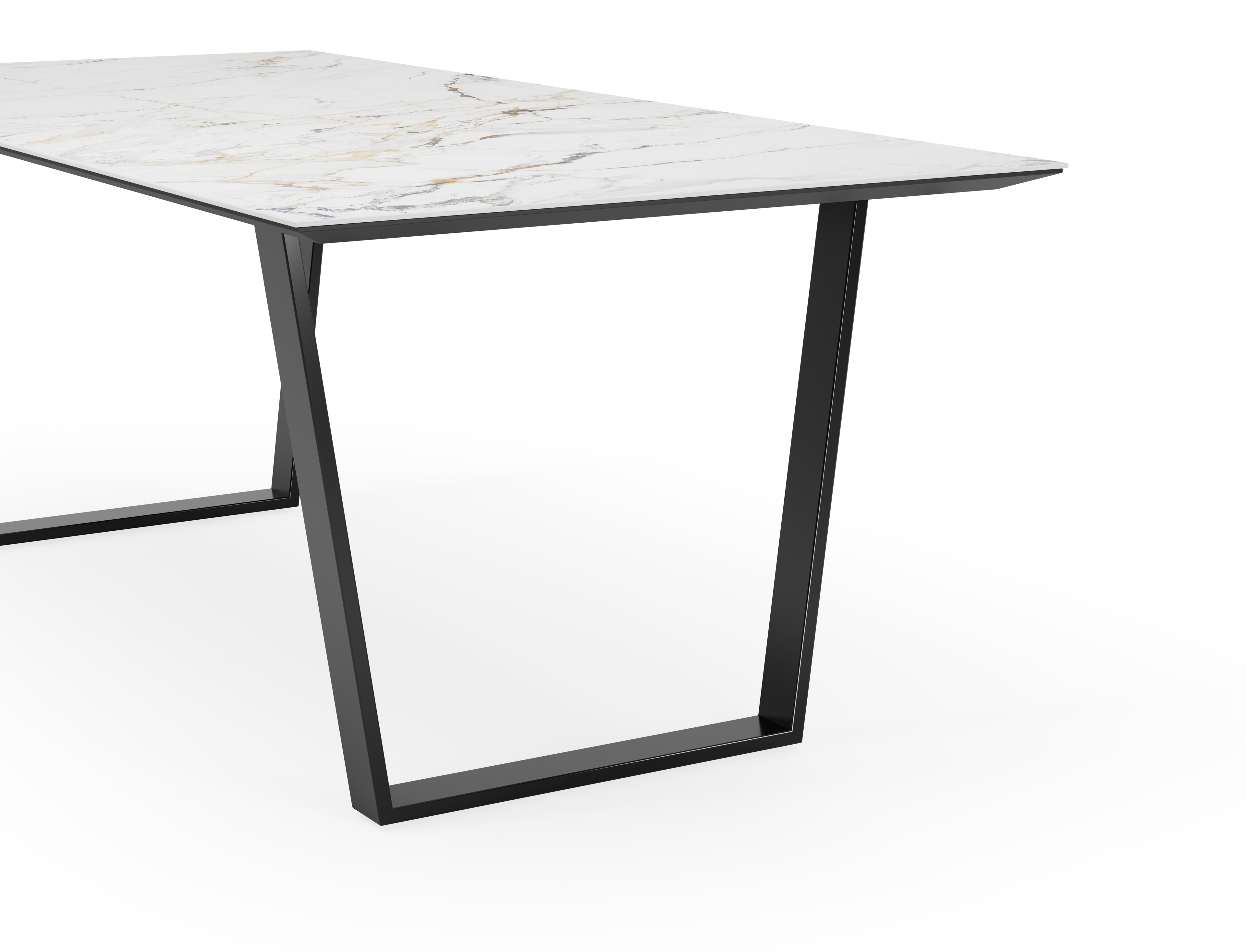 Table de salle à manger Novaro armature en métal noir  avec plateau Ceramo rectangulaire céramique en couleur Calacatta Luxe  220 x 100 x 77 cm