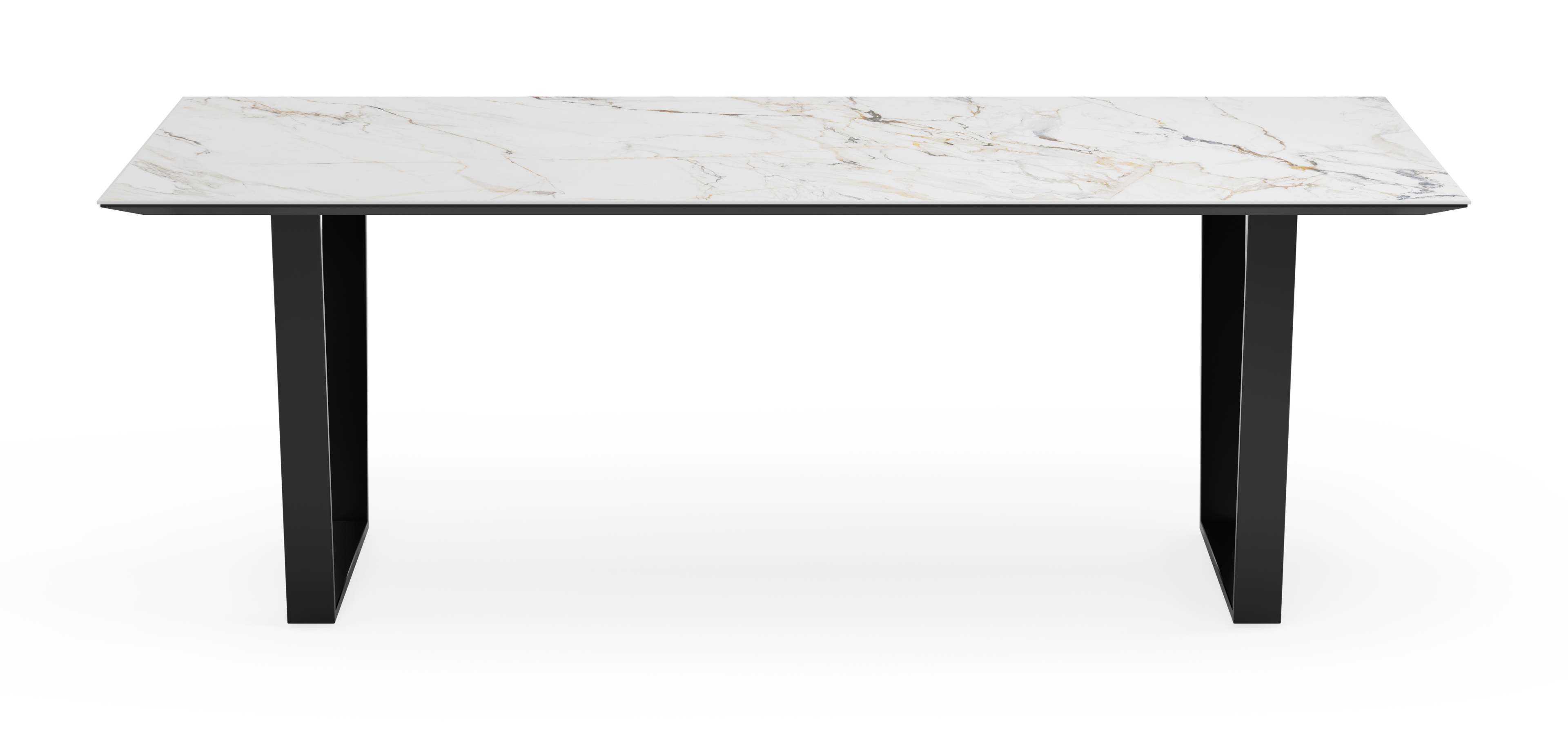 Table de salle à manger Novaro armature en métal noir  avec plateau Ceramo rectangulaire céramique en couleur Calacatta Luxe  220 x 100 x 77 cm