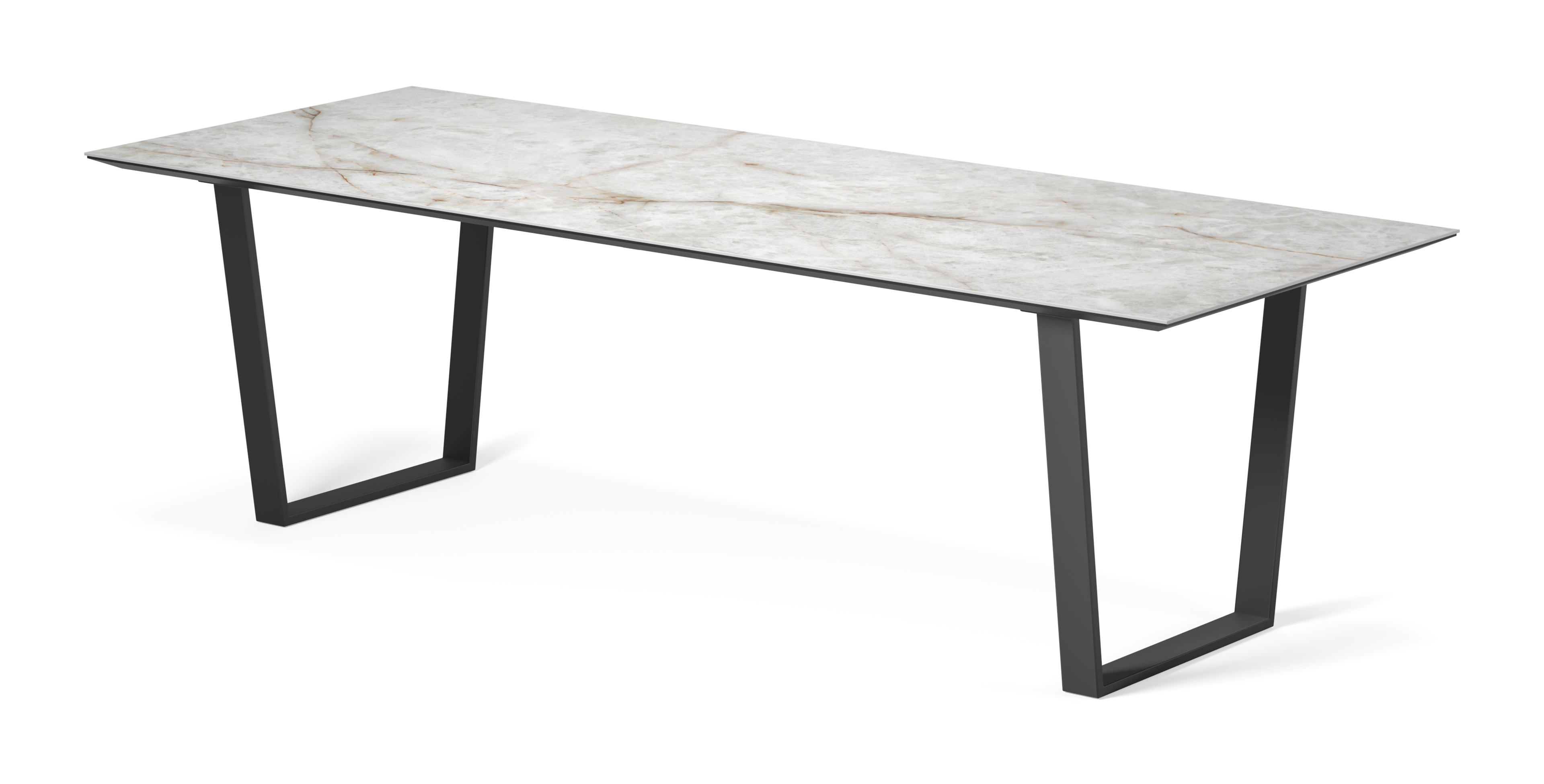 Table de salle à manger Novaro armature en métal noir avec plateau Ceramo rectangulaire céramique en couleur Himalaya 260 x 100 x 77 cm