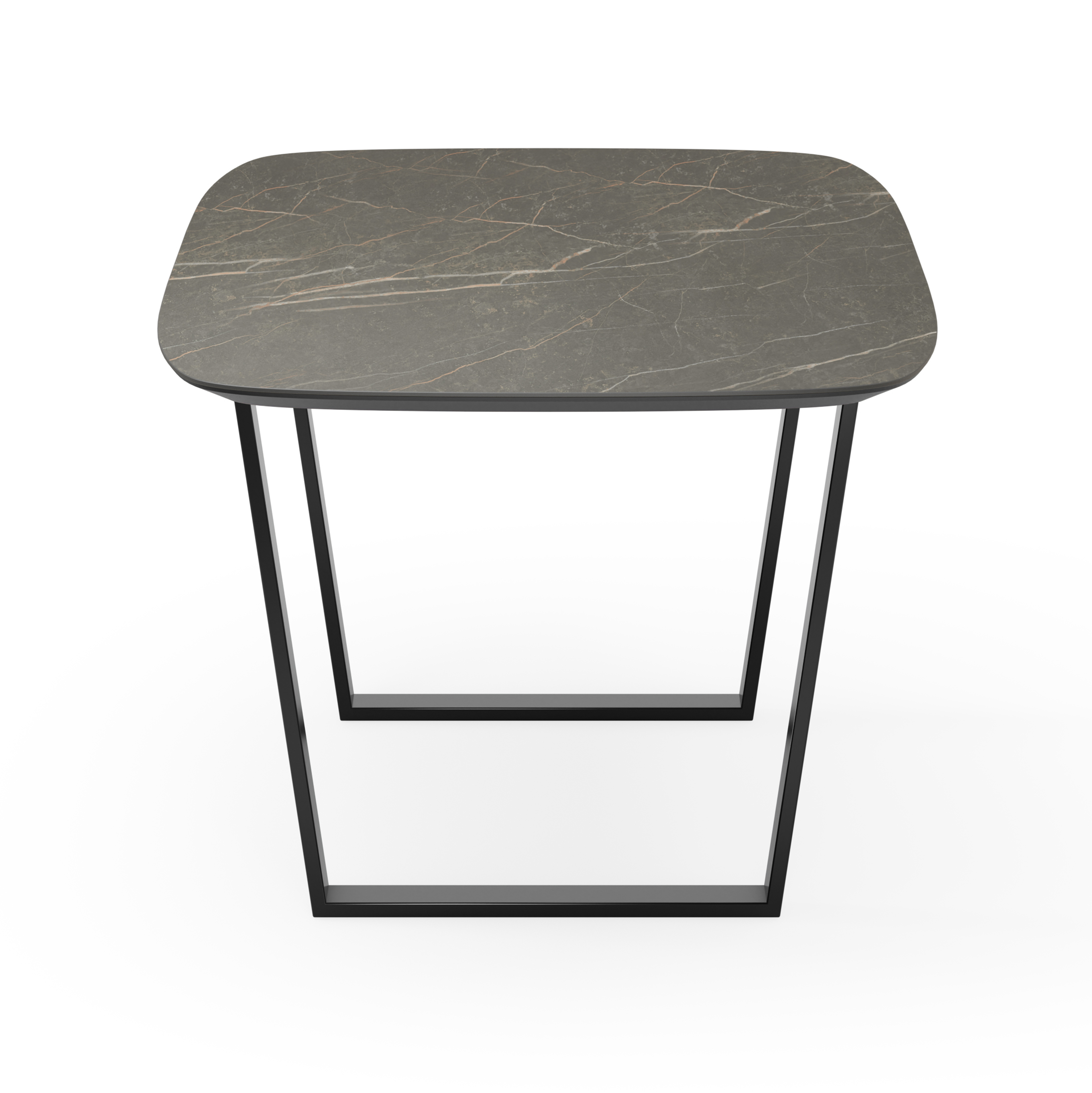 Eettafel Novaro onderstel in zwart metaal met bootvormig volkeramisch Ceramo blad in kleur Black Obsession 180 x 100 x 77 cm