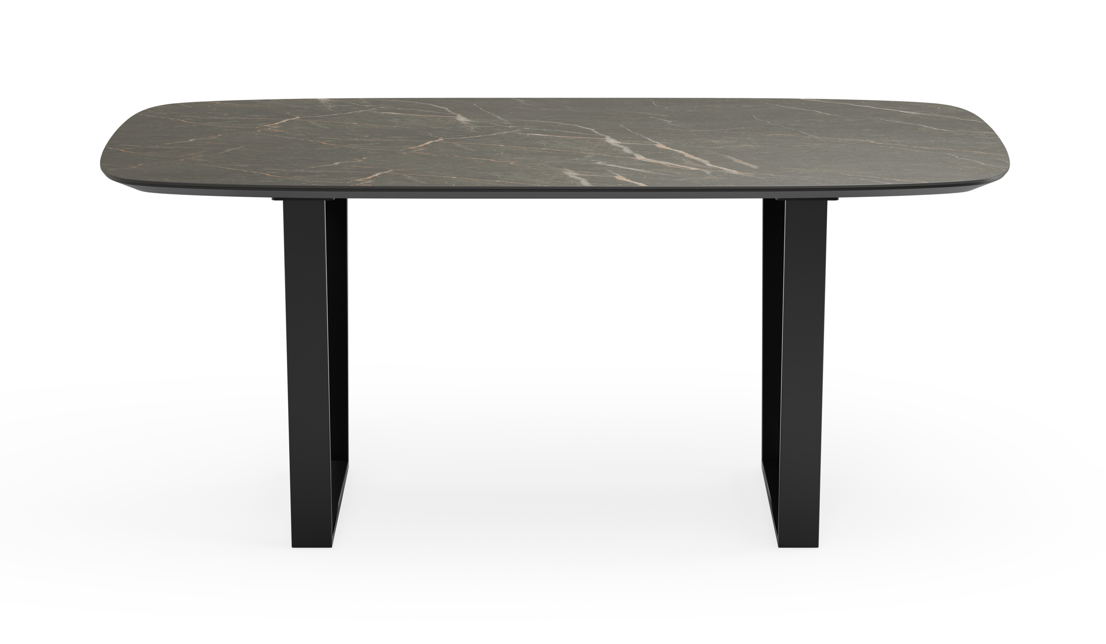 Eettafel Novaro onderstel in zwart metaal met bootvormig volkeramisch Ceramo blad in kleur Black Obsession 180 x 100 x 77 cm