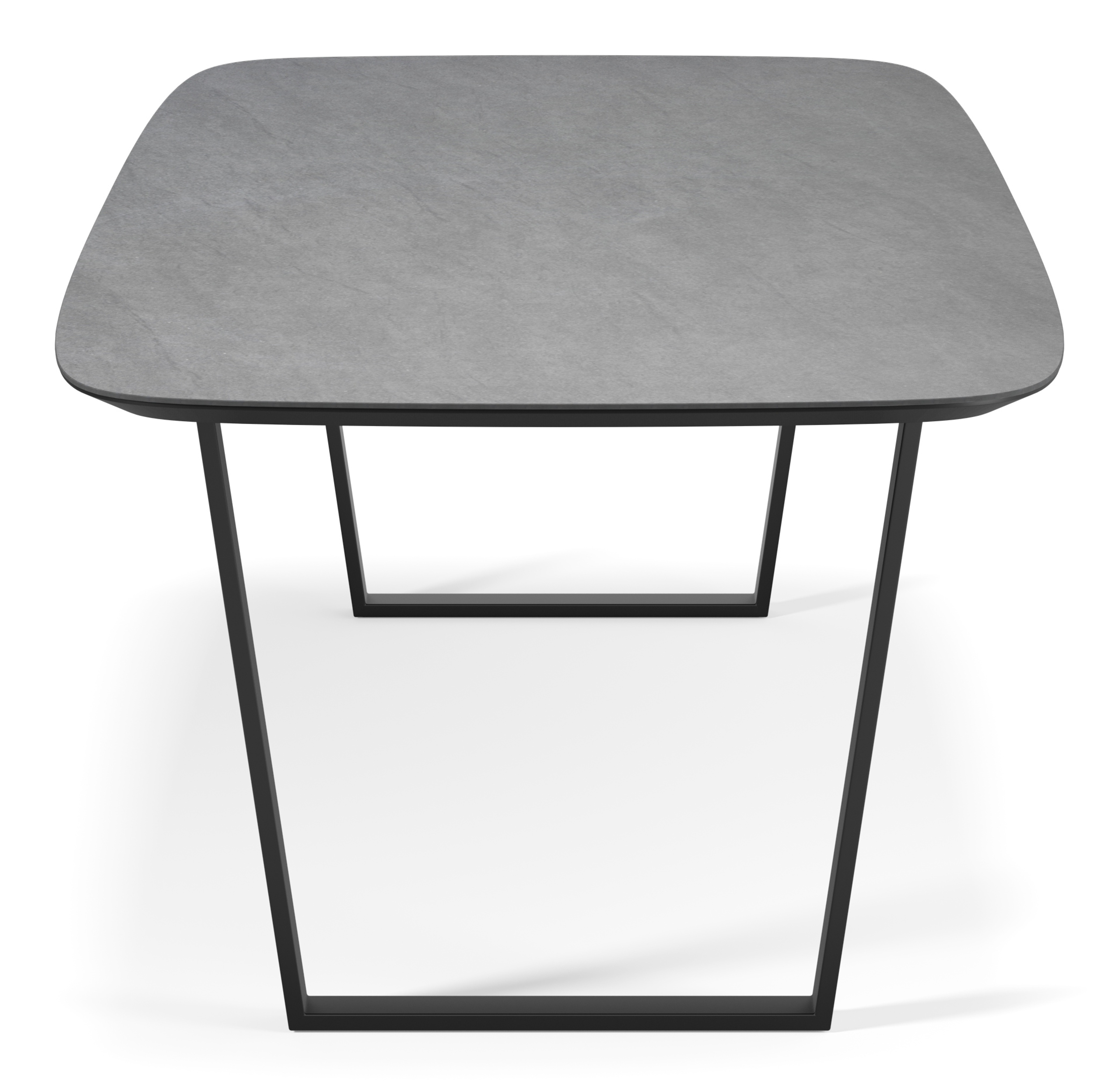 Table de salle à manger Novaro armature en métal noir avec plateau Ceramo forme arrondi en céramique en couleur Basalt Black 300 x 115 x 77 cm