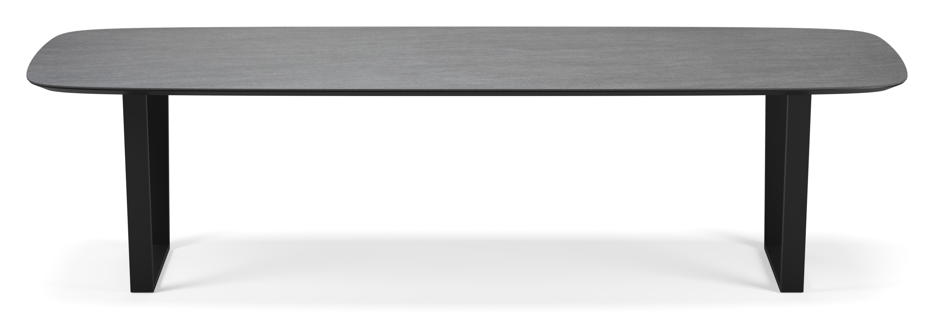 Table de salle à manger Novaro armature en métal noir avec plateau Ceramo forme arrondi en céramique en couleur Basalt Black 300 x 115 x 77 cm