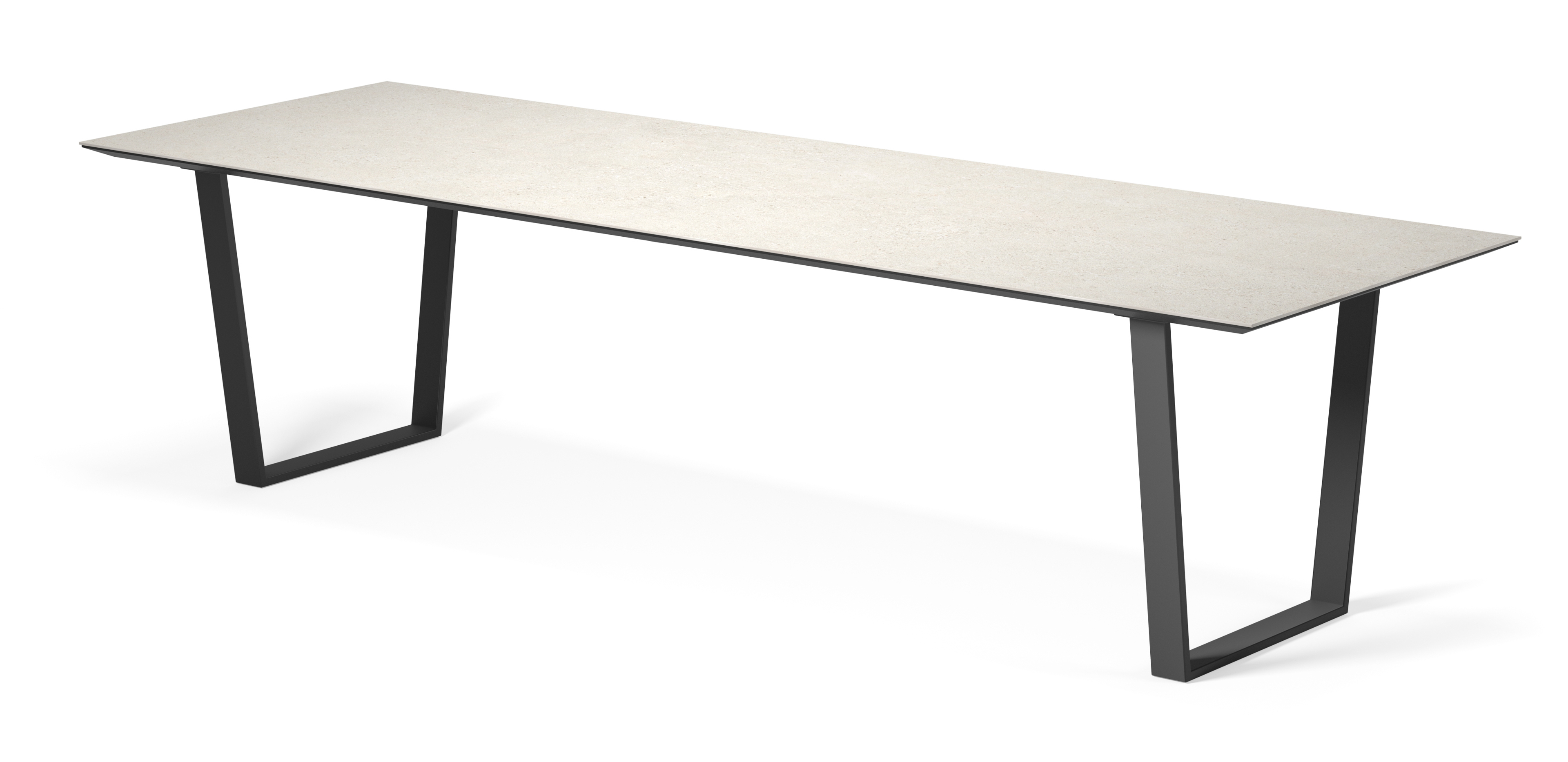Eettafel Novaro onderstel in zwart metaal met rechthoekig volkeramisch Ceramo blad in kleur Shilin 300 x 100 x 77 cm