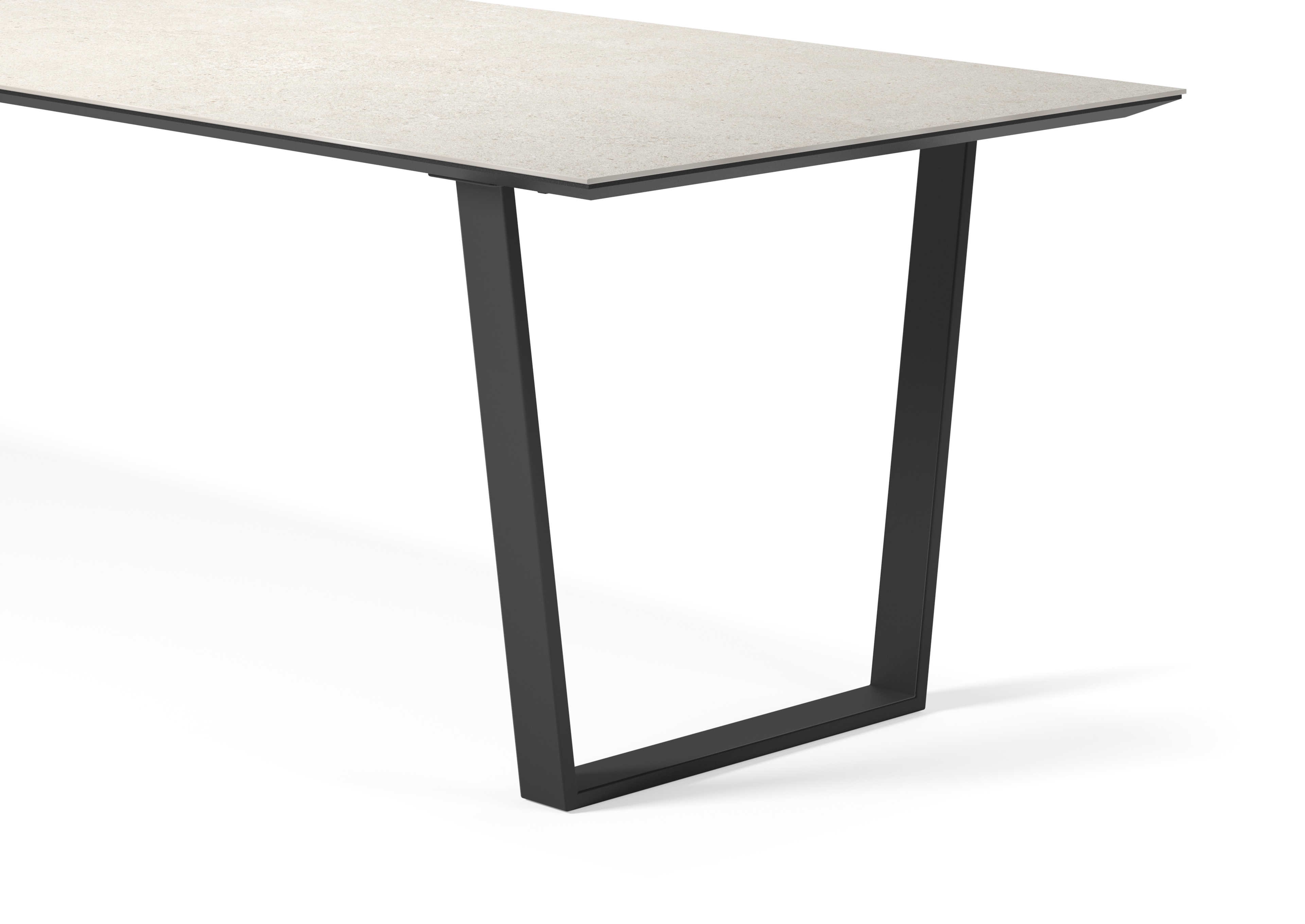 Eettafel Novaro onderstel in zwart metaal met rechthoekig volkeramisch Ceramo blad in kleur Shilin 300 x 100 x 77 cm