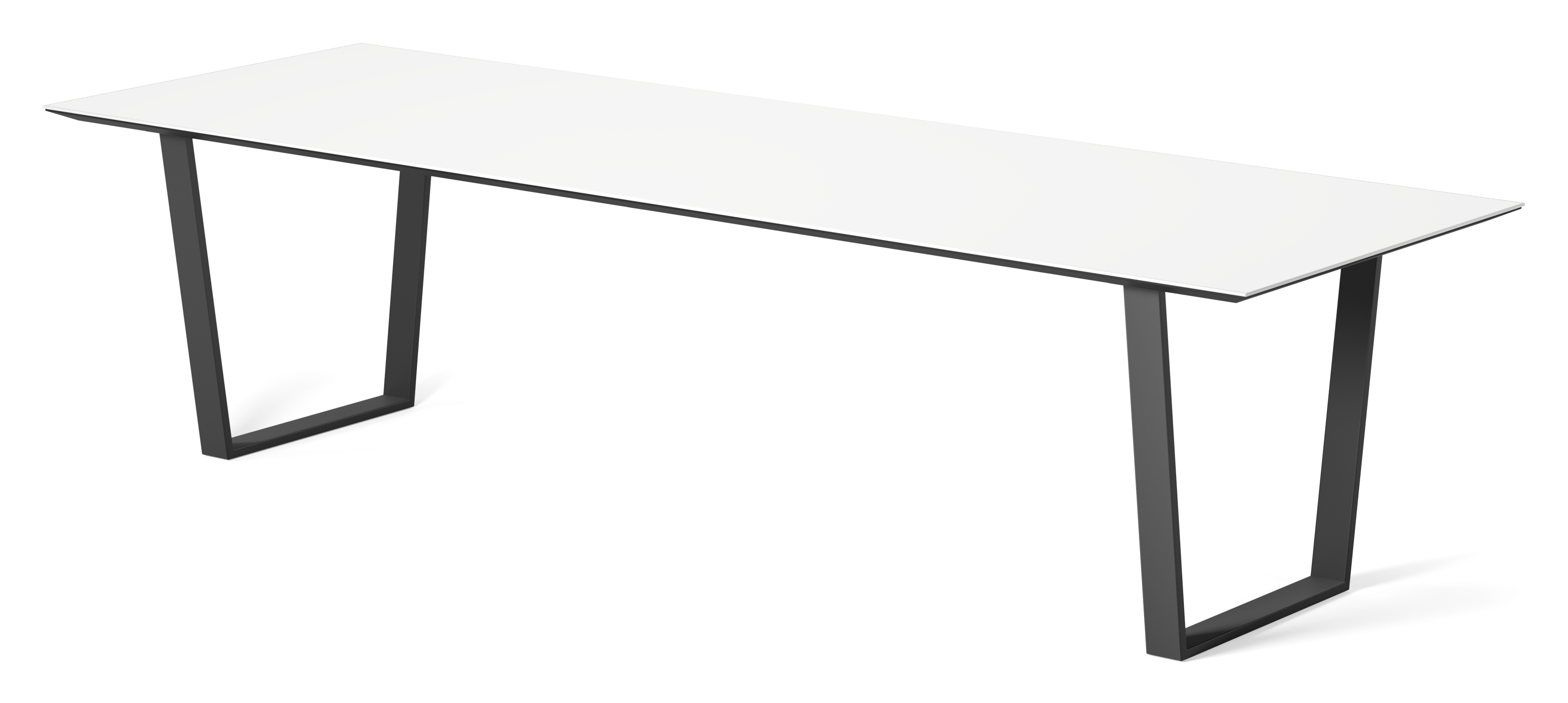 Table de salle à manger Novaro armature en métal noir avec plateau Ceramo rectangulaire céramique en couleur Arctic White 300 x 100 x 77 cm