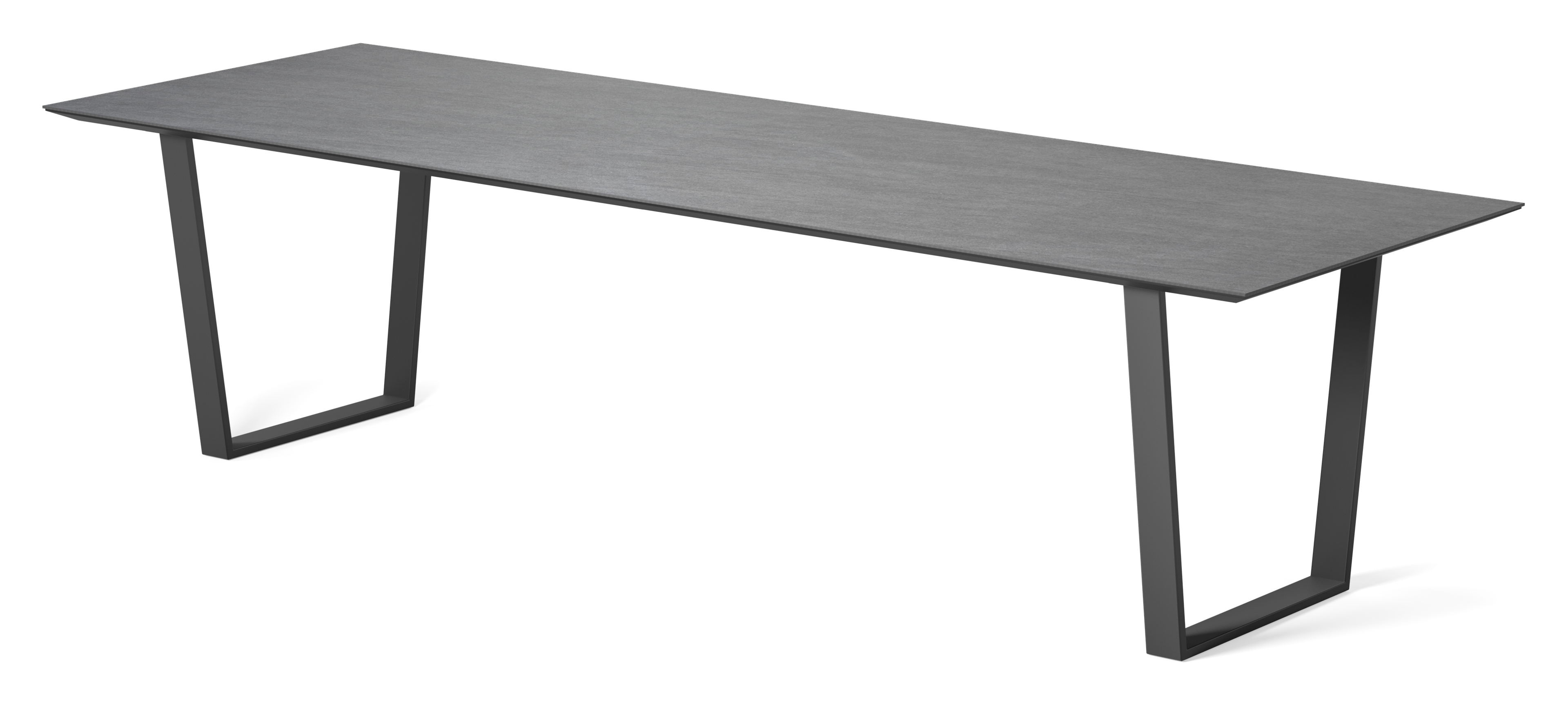 Eettafel Novaro onderstel in zwart metaal met rechthoekig volkeramisch Ceramo blad in kleur Basalt Black 300 x 100 x 77 cm
