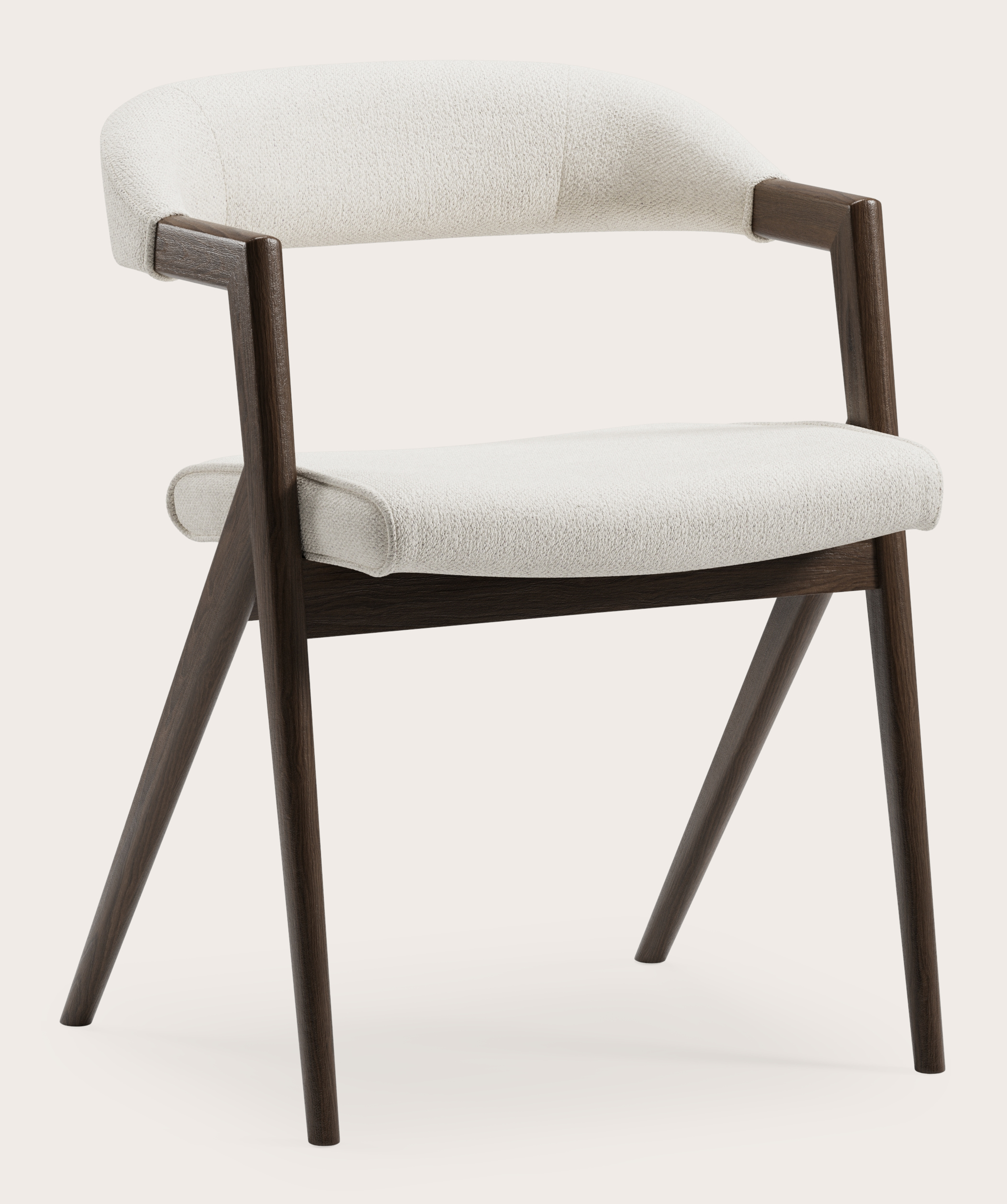 Fauteuil Roveto en Volti tissu Pearl avec pied de chaise en chêne fumé
