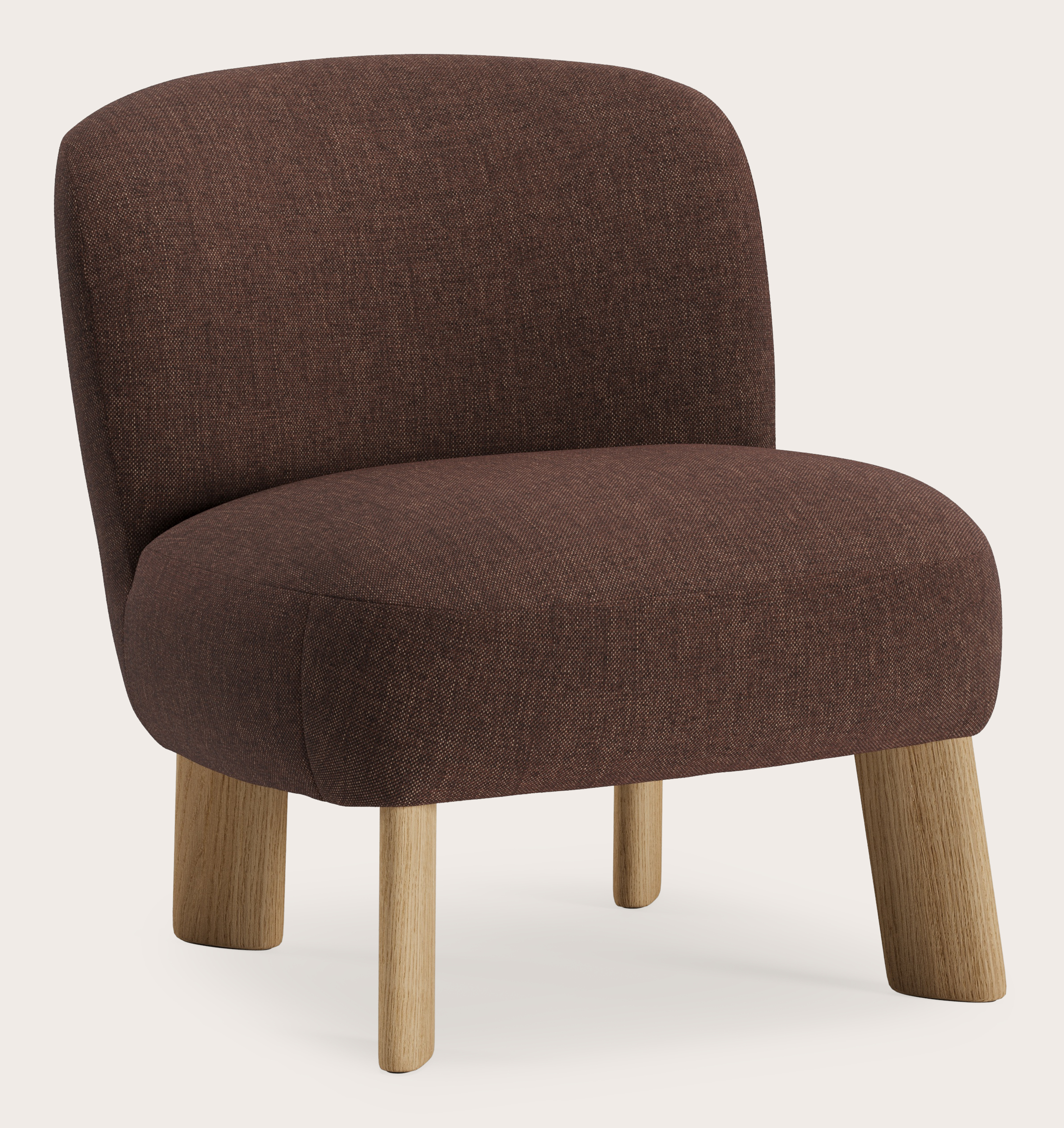Fauteuil Arezzo en Sorella tissu Aubergine avec pied de chaise en chêne couleur naturelle