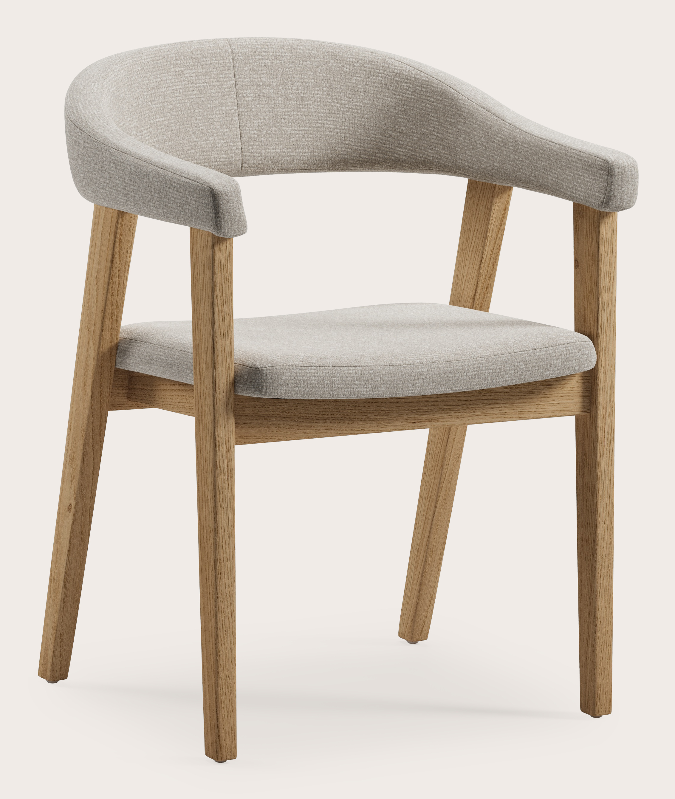 Gubbio armstoel in Aura stof Beige met stoelpoot in natuurkleurige eik