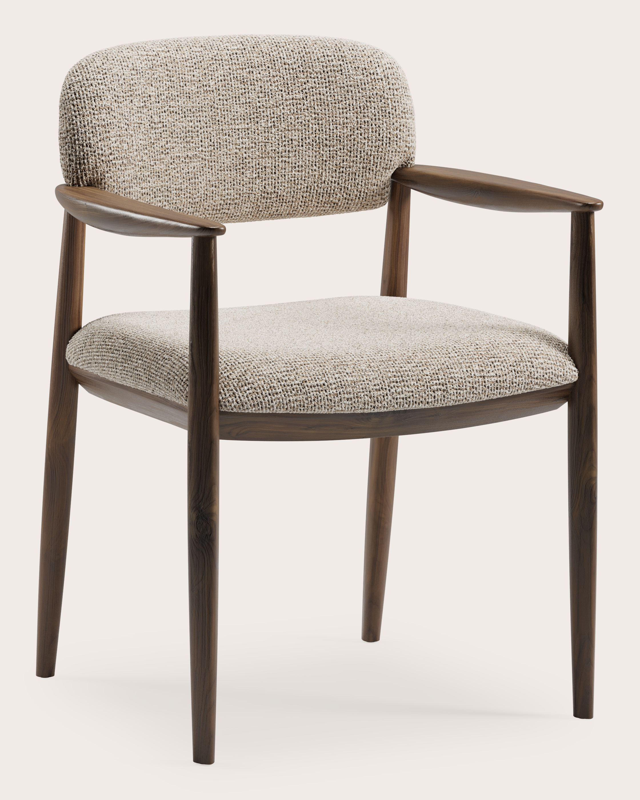 Levino armstoel in Fresco stof Natural met stoelpoot in Walnoot