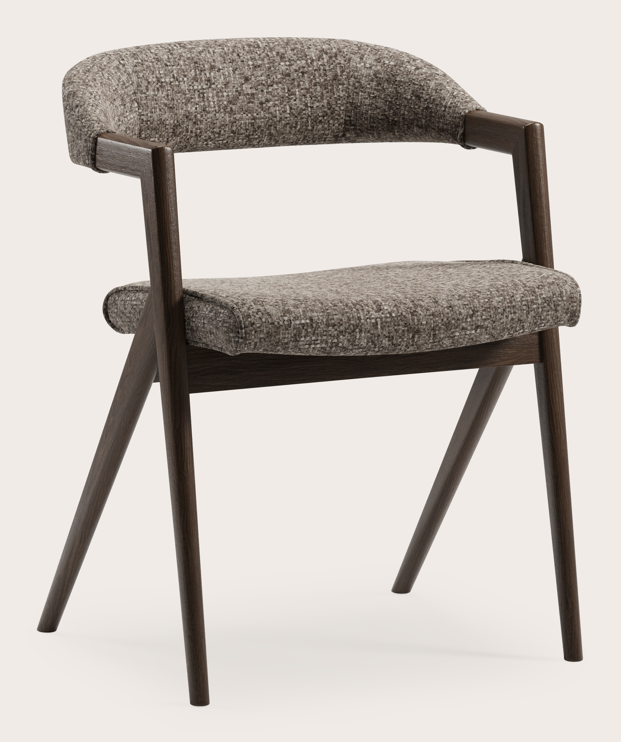 Fauteuil Roveto en Tocca tissu Brown avec pied de chaise en chêne fumé