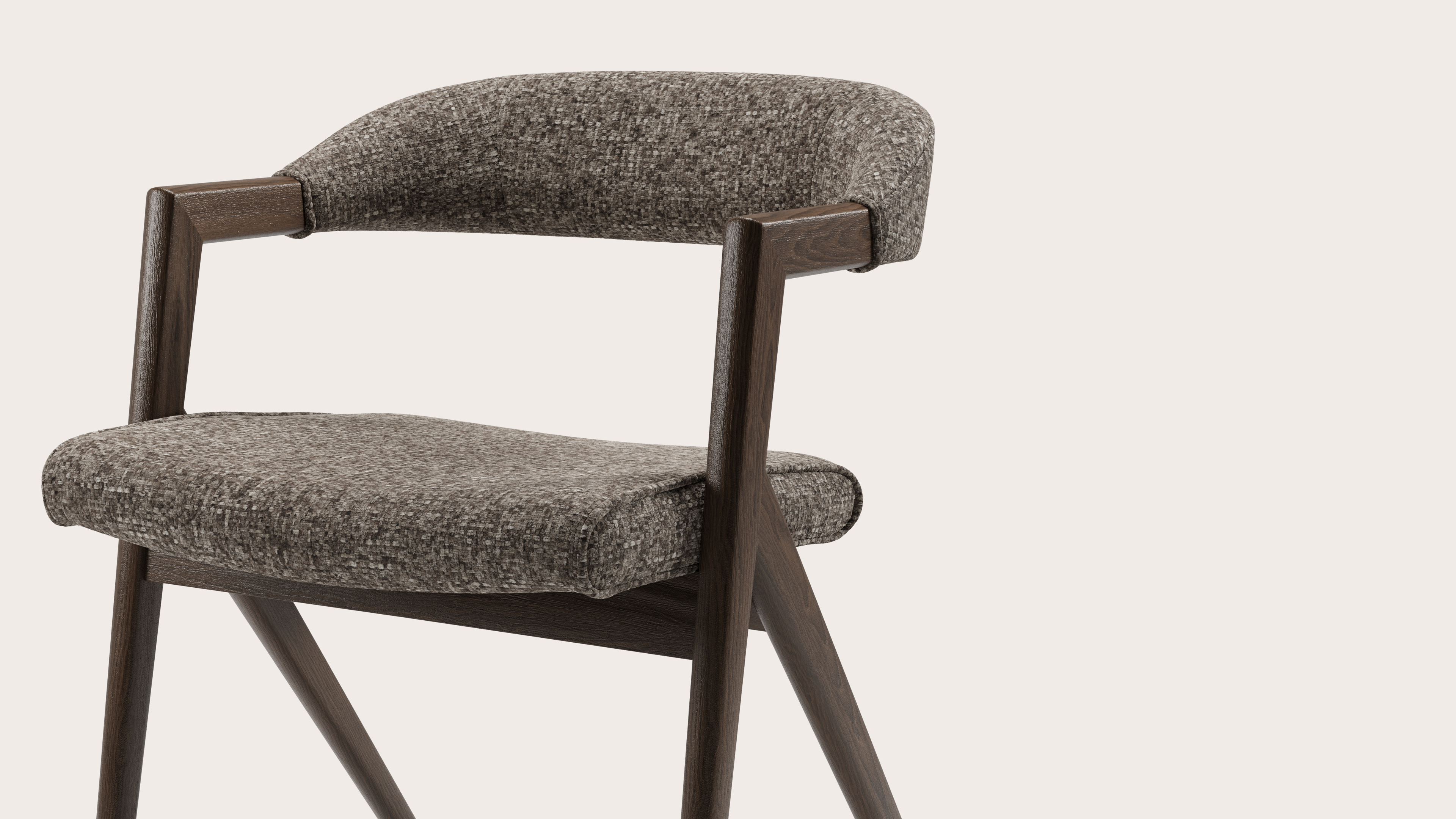 Roveto armstoel in Tocca stof Brown met stoelpoot in gerookte eik