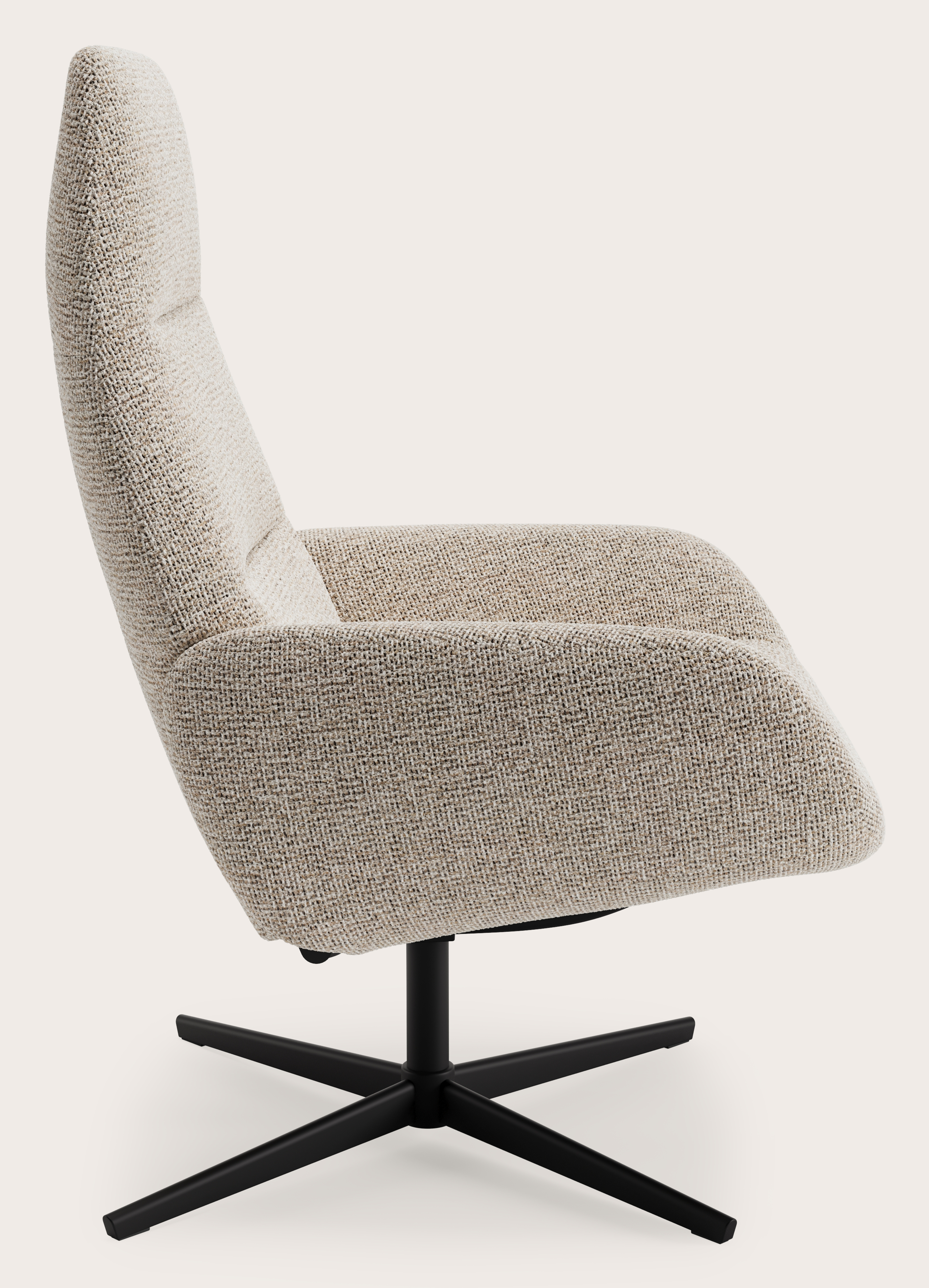 Lento relax fauteuil (push back functie) in Fresco stof Natural met poot in zwart metaal