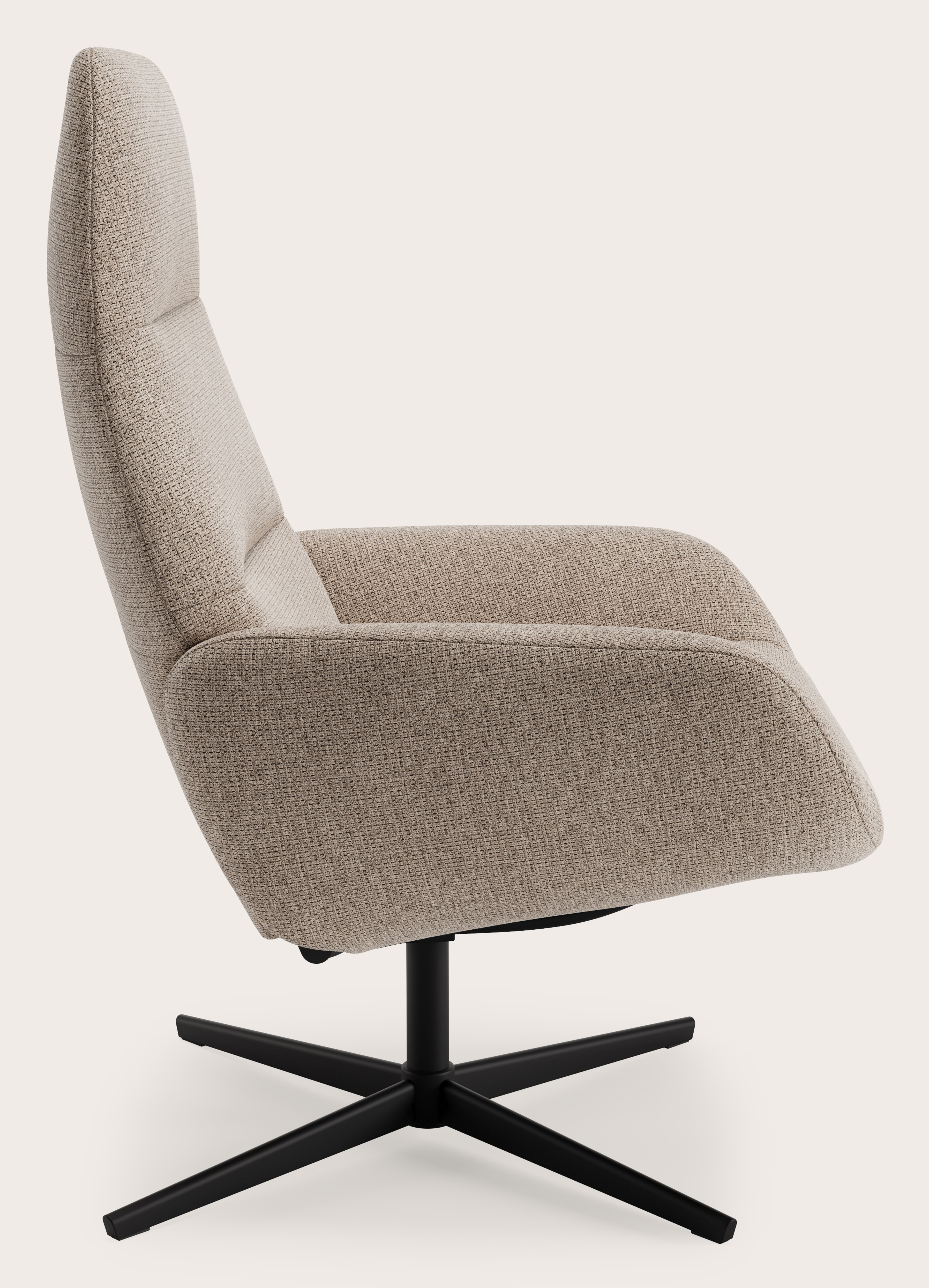 Lento relax fauteuil (push back functie) in Fuga stof Taupe met poot in zwart metaal