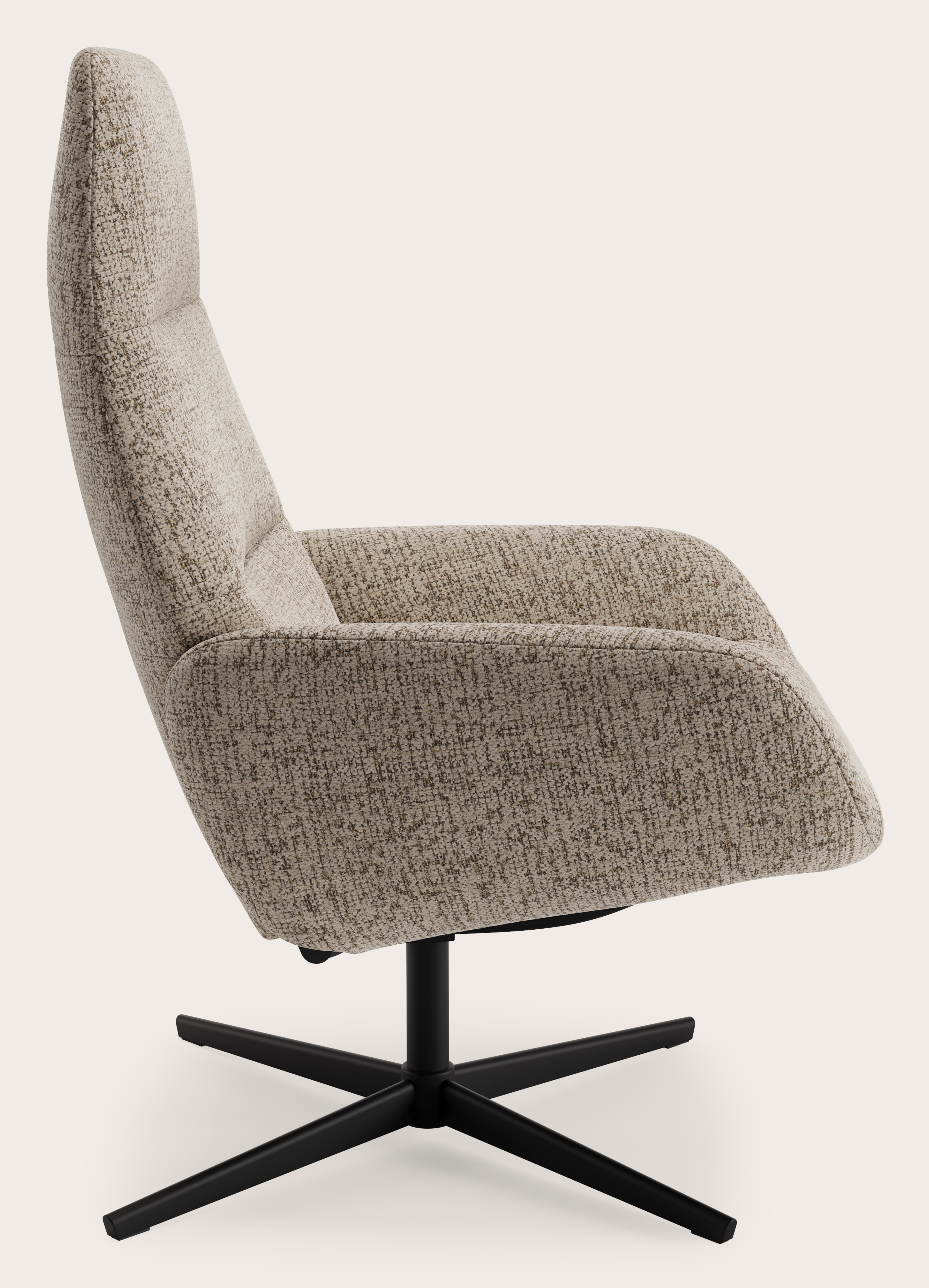Lento relax fauteuil (push back functie) in Mareto stof Taupe met poot in zwart metaal