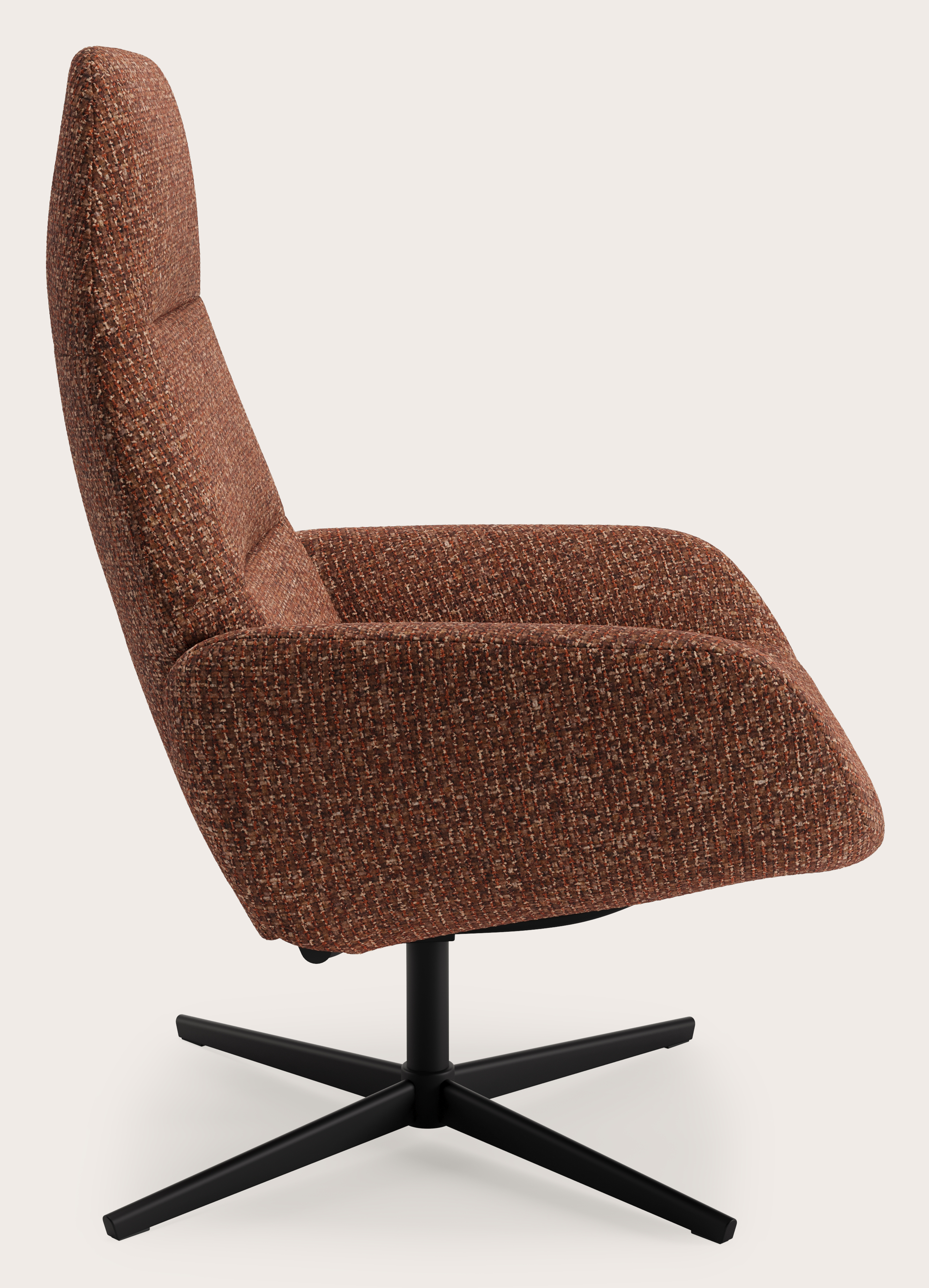 Lento relax fauteuil (push back functie) in Tessaro stof Rust met poot in zwart metaal