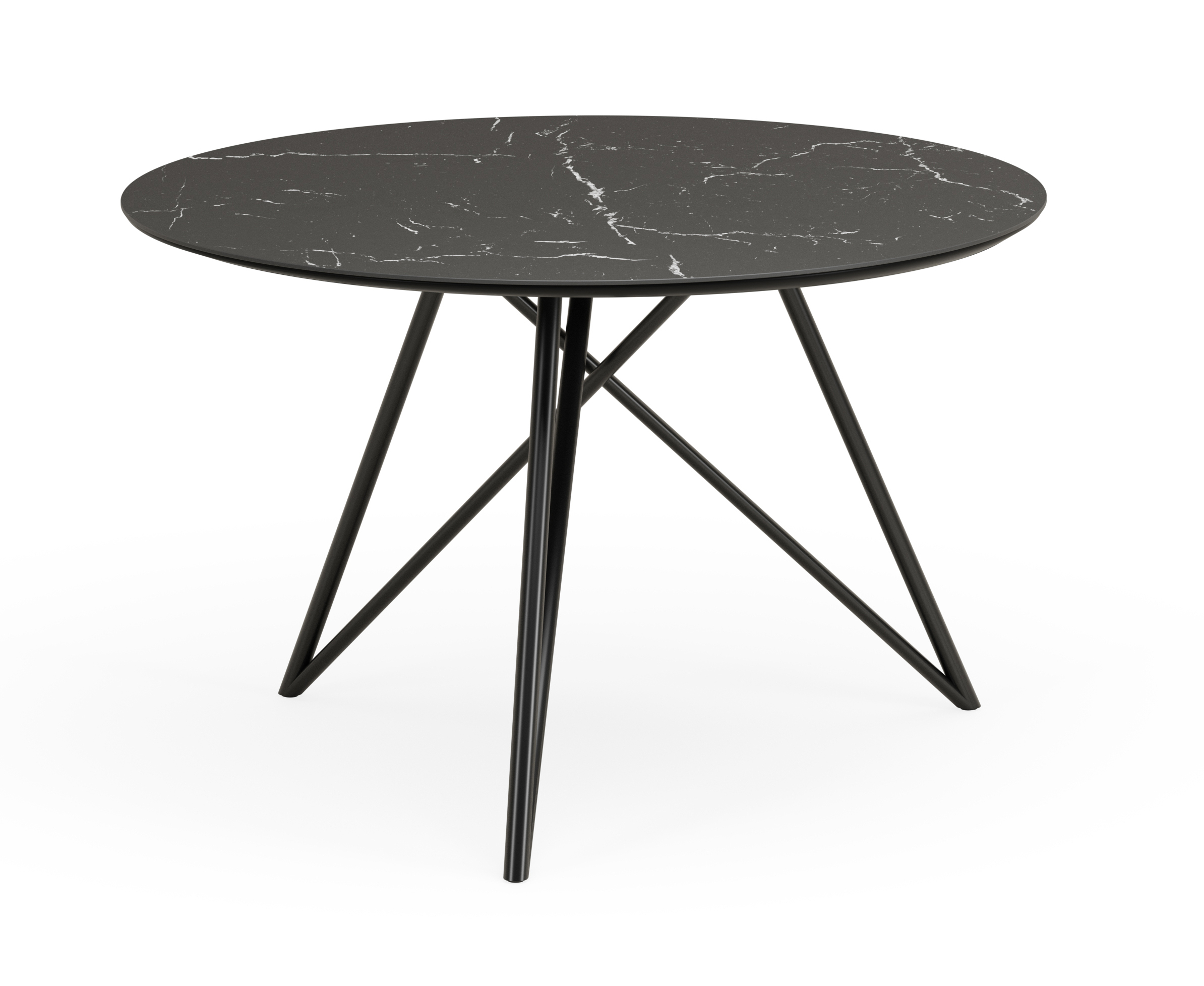 Eettafel Ragno onderstel in zwart metaal met rond volkeramisch Ceramo blad in kleur Nero Marquina Ø120 x 77 cm