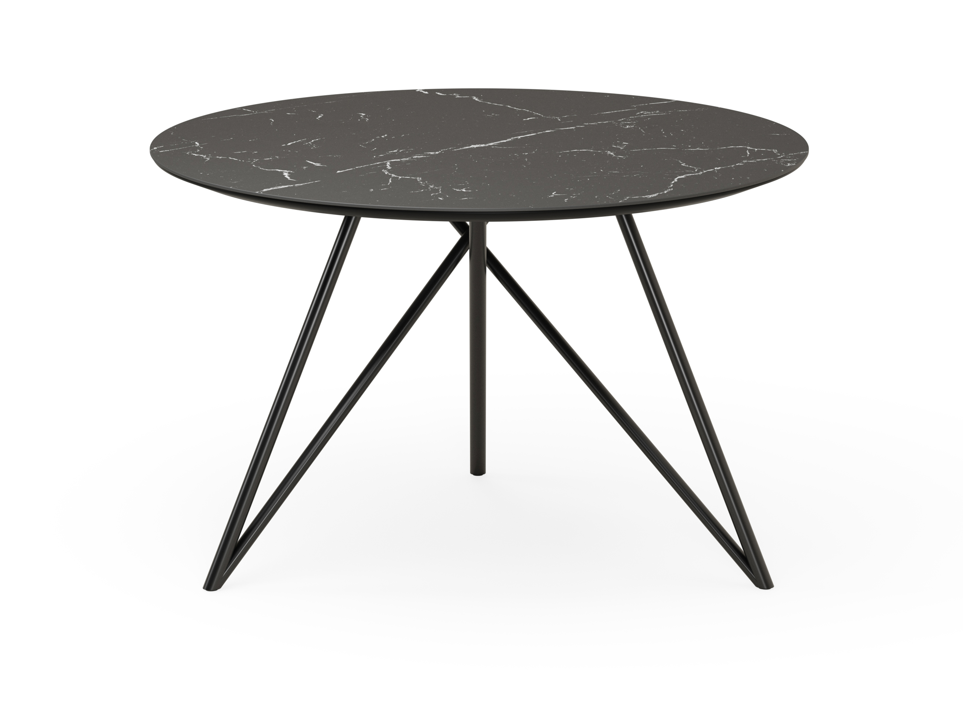Eettafel Ragno onderstel in zwart metaal met rond volkeramisch Ceramo blad in kleur Nero Marquina Ø120 x 77 cm