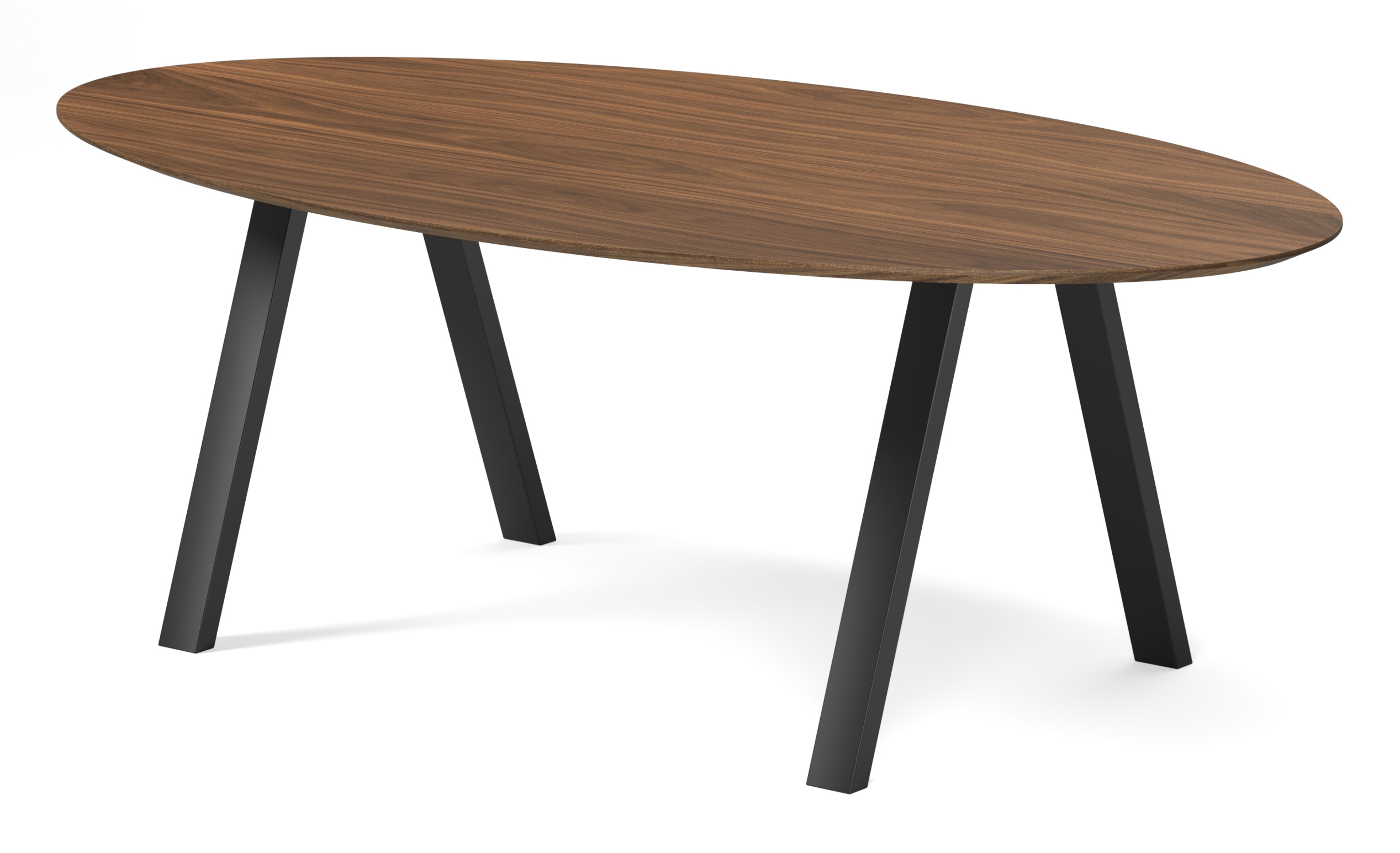 Table de salle à manger Tiendo armature en métal noir avec plateau Finesso en forme ovale en noyer 220 x 120 x 77 cm
