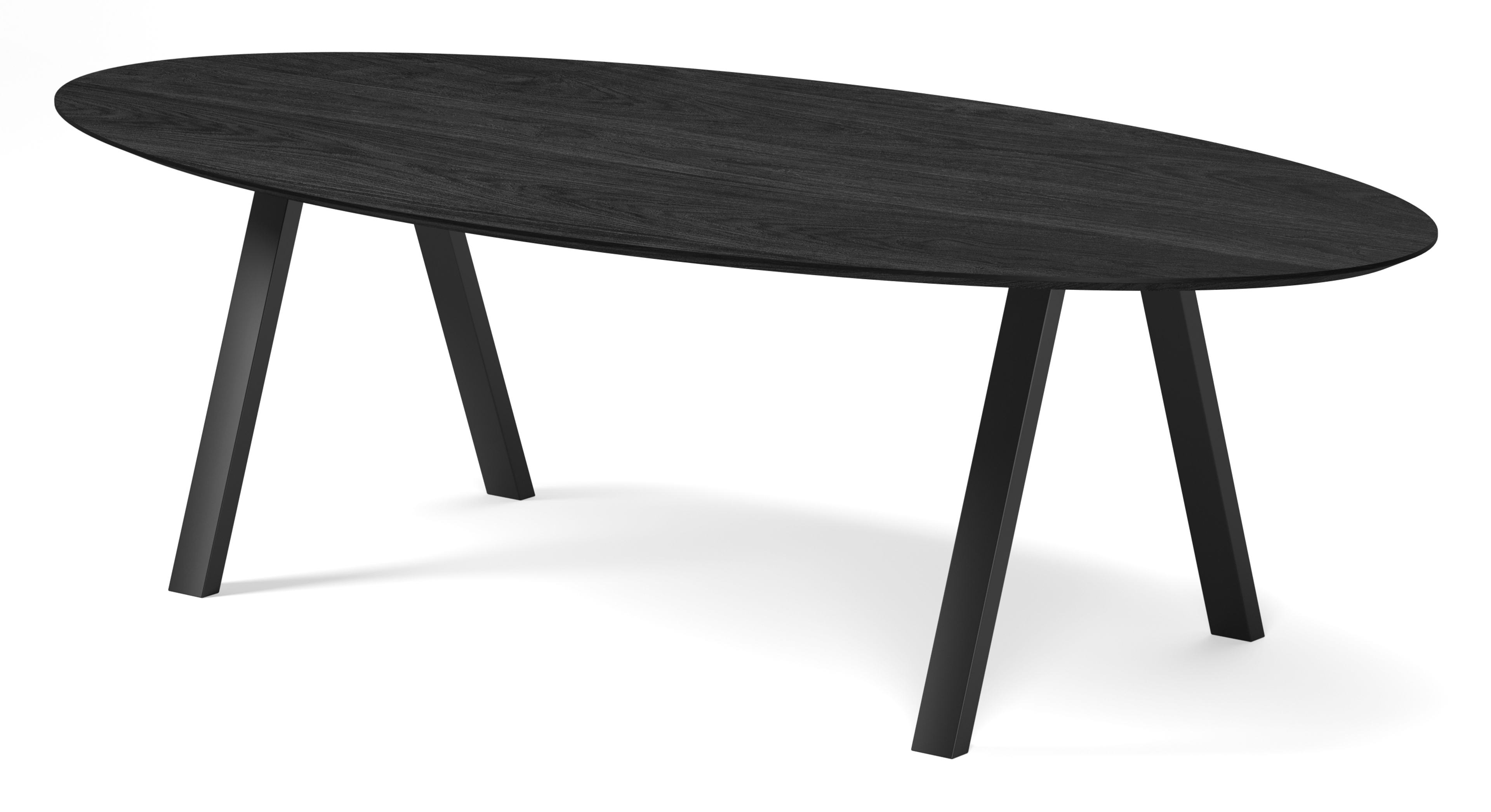 Eettafel Tiendo onderstel in zwart metaal met ovaal Finesso blad in zwarte eik 260 x 130 x 77 cm