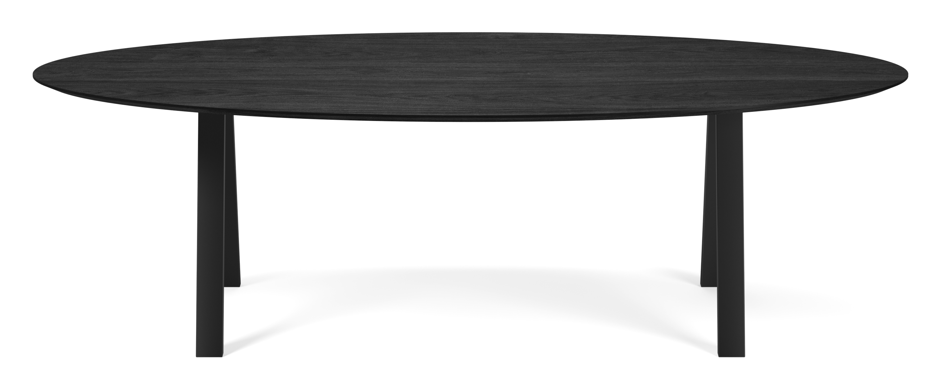 Eettafel Tiendo onderstel in zwart metaal met ovaal Finesso blad in zwarte eik 260 x 130 x 77 cm