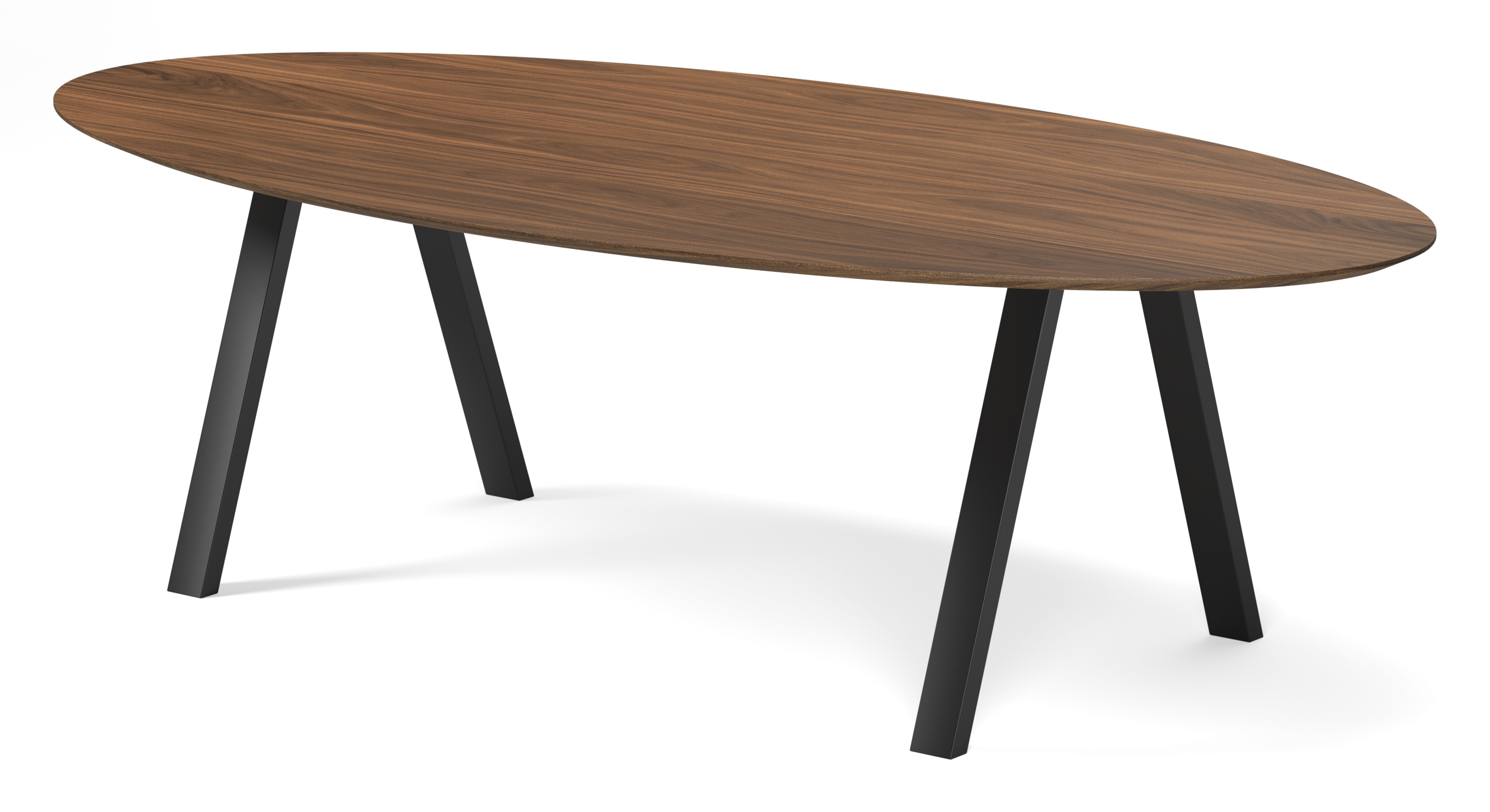 Table de salle à manger Tiendo armature en métal noir avec plateau Finesso en forme ovale en noyer 260 x 130 x 77 cm