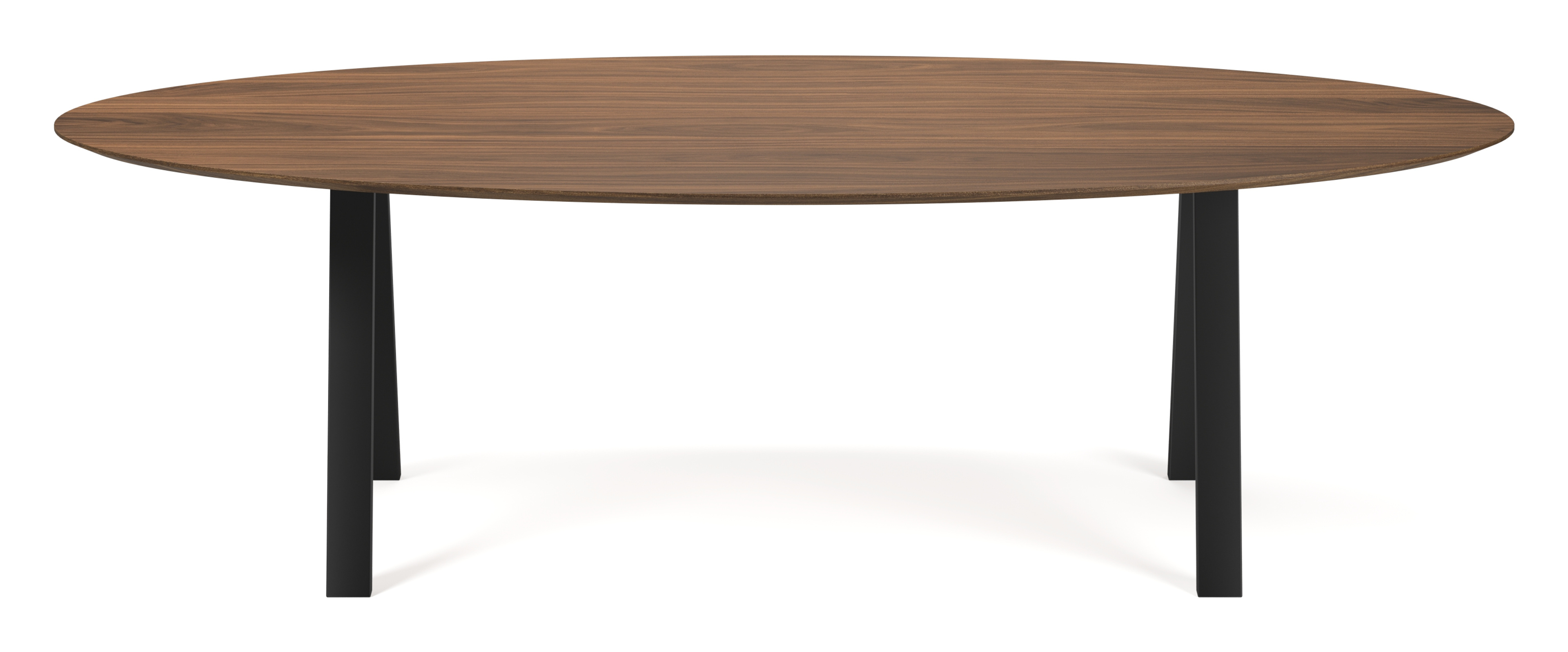 Table de salle à manger Tiendo armature en métal noir avec plateau Finesso en forme ovale en noyer 260 x 130 x 77 cm
