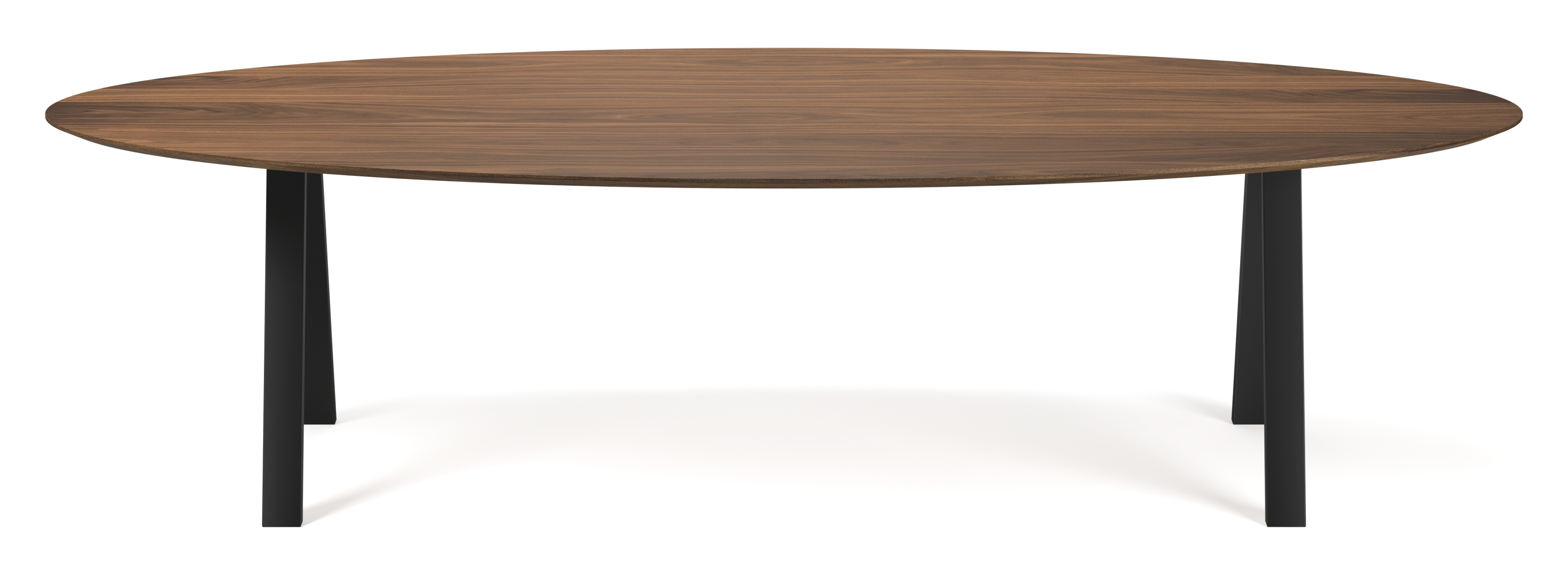 Eettafel Tiendo onderstel in zwart metaal met ovaal Finesso blad in walnoot 300 x 140 x 77 cm
