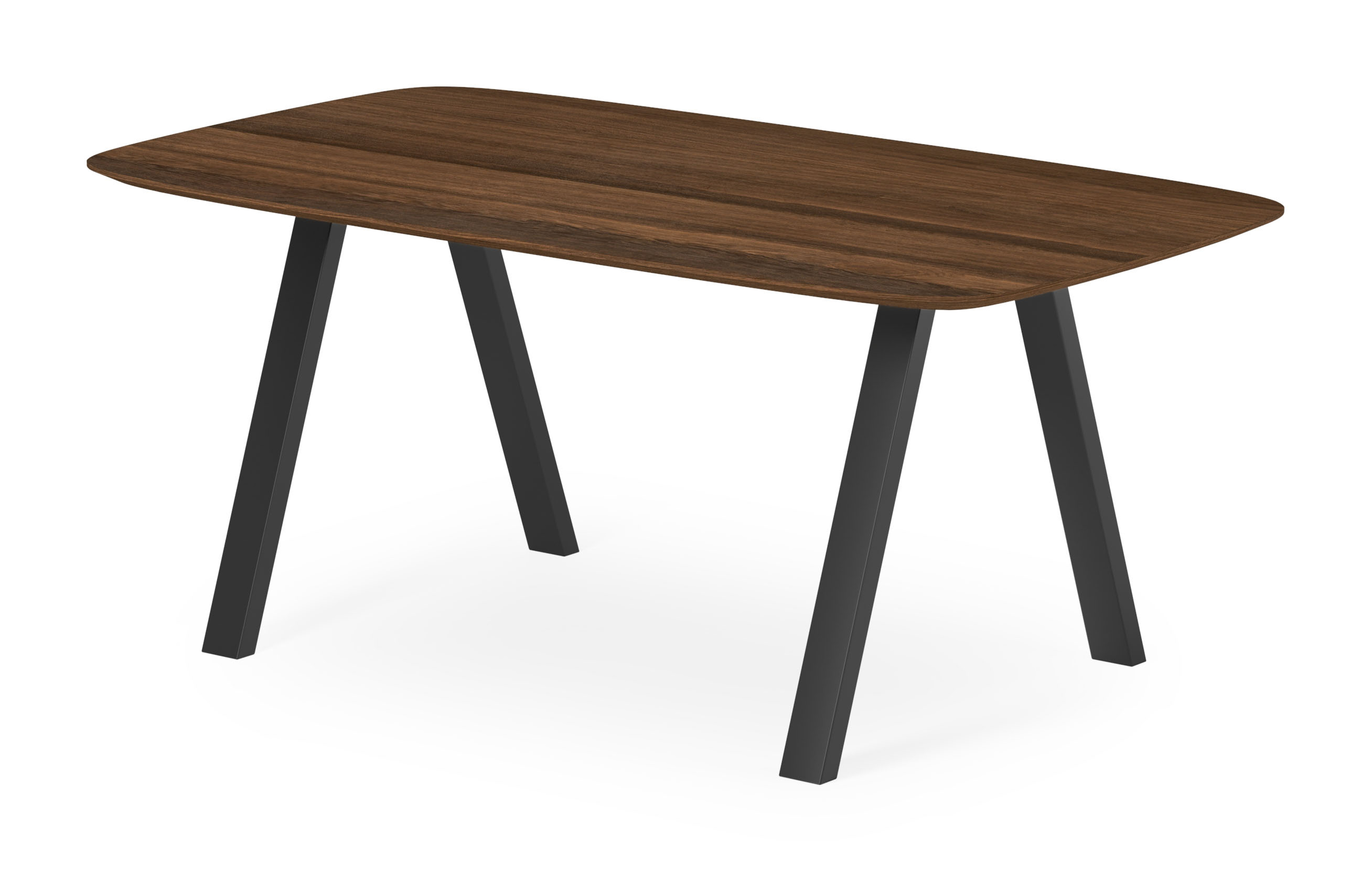 Table de salle à manger Tiendo armature en métal noir avec plateau Finesso forme arrondie en chêne fumé 180 x 100 x 77 cm