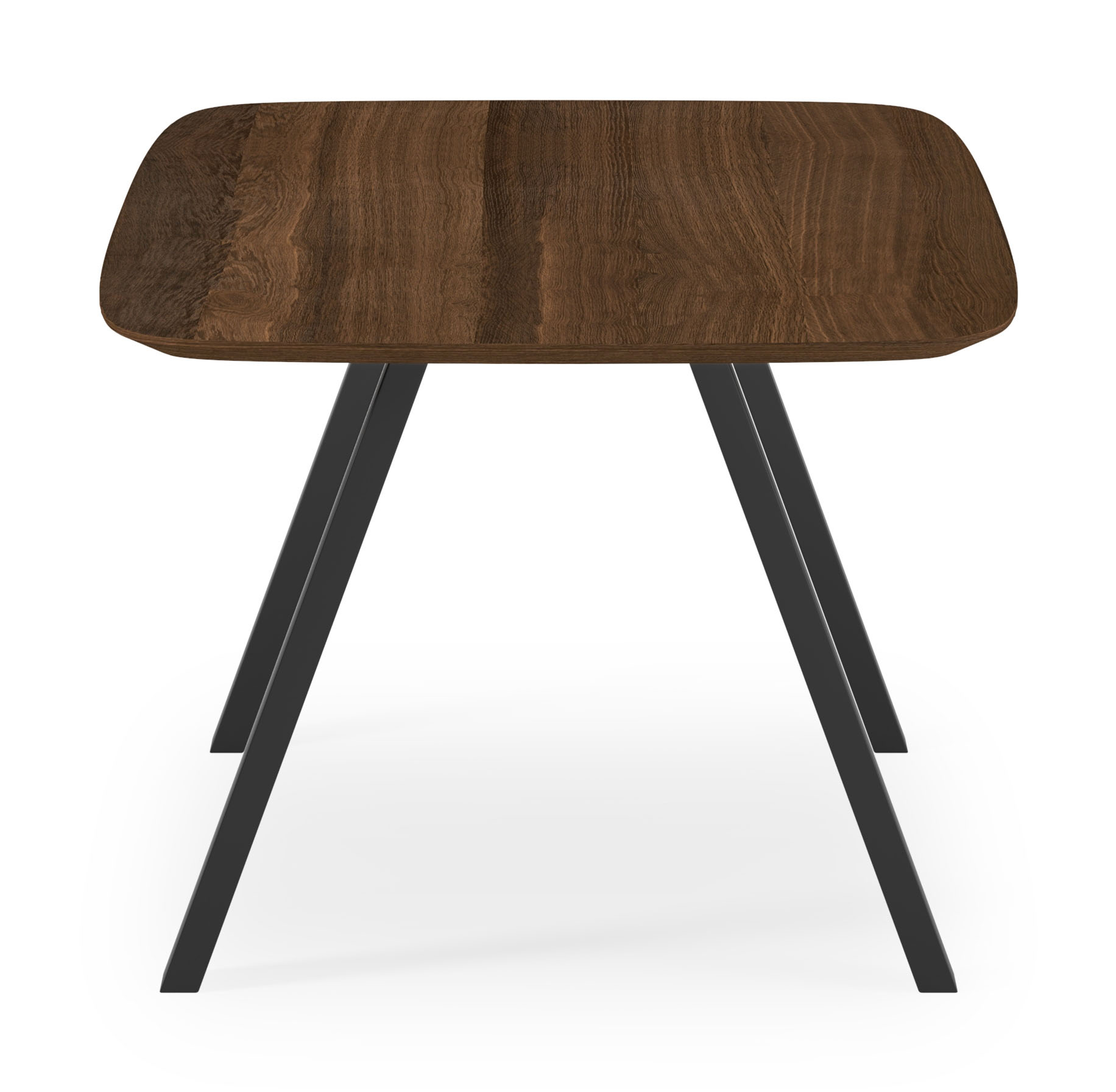 Table de salle à manger Tiendo armature en métal noir avec plateau Finesso forme arrondie en chêne fumé 180 x 100 x 77 cm