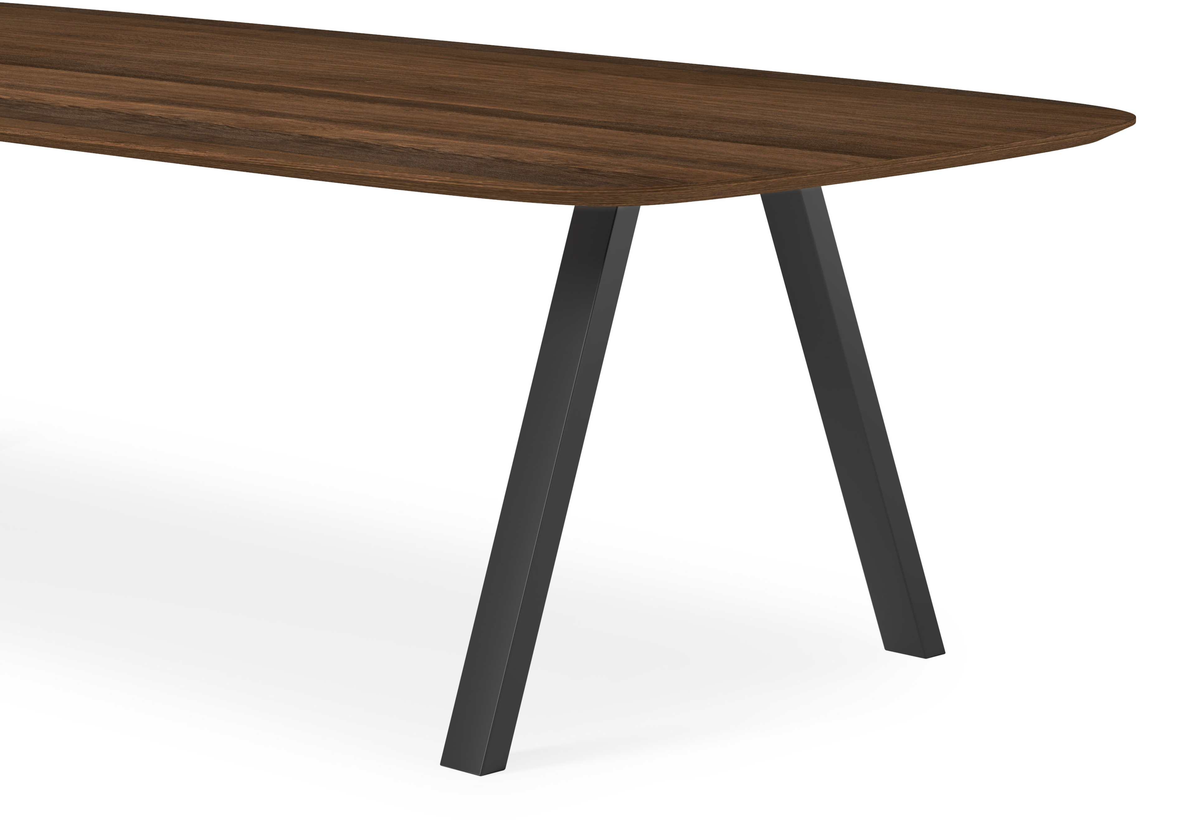 Eettafel Tiendo onderstel in zwart metaal  met bootvormig Finesso blad in gerookte eik 300 x 115 x 77 cm