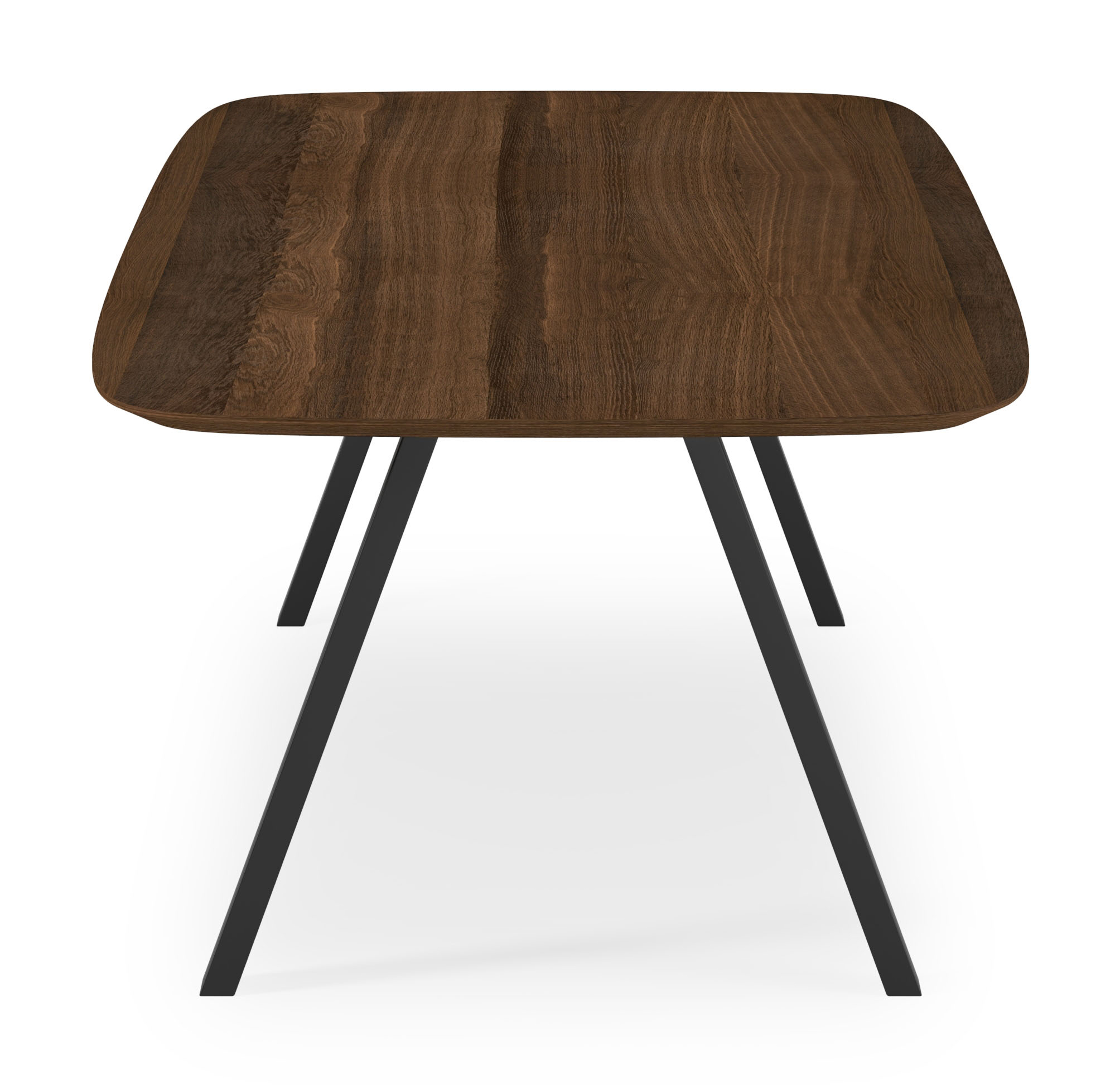Eettafel Tiendo onderstel in zwart metaal  met bootvormig Finesso blad in gerookte eik 300 x 115 x 77 cm