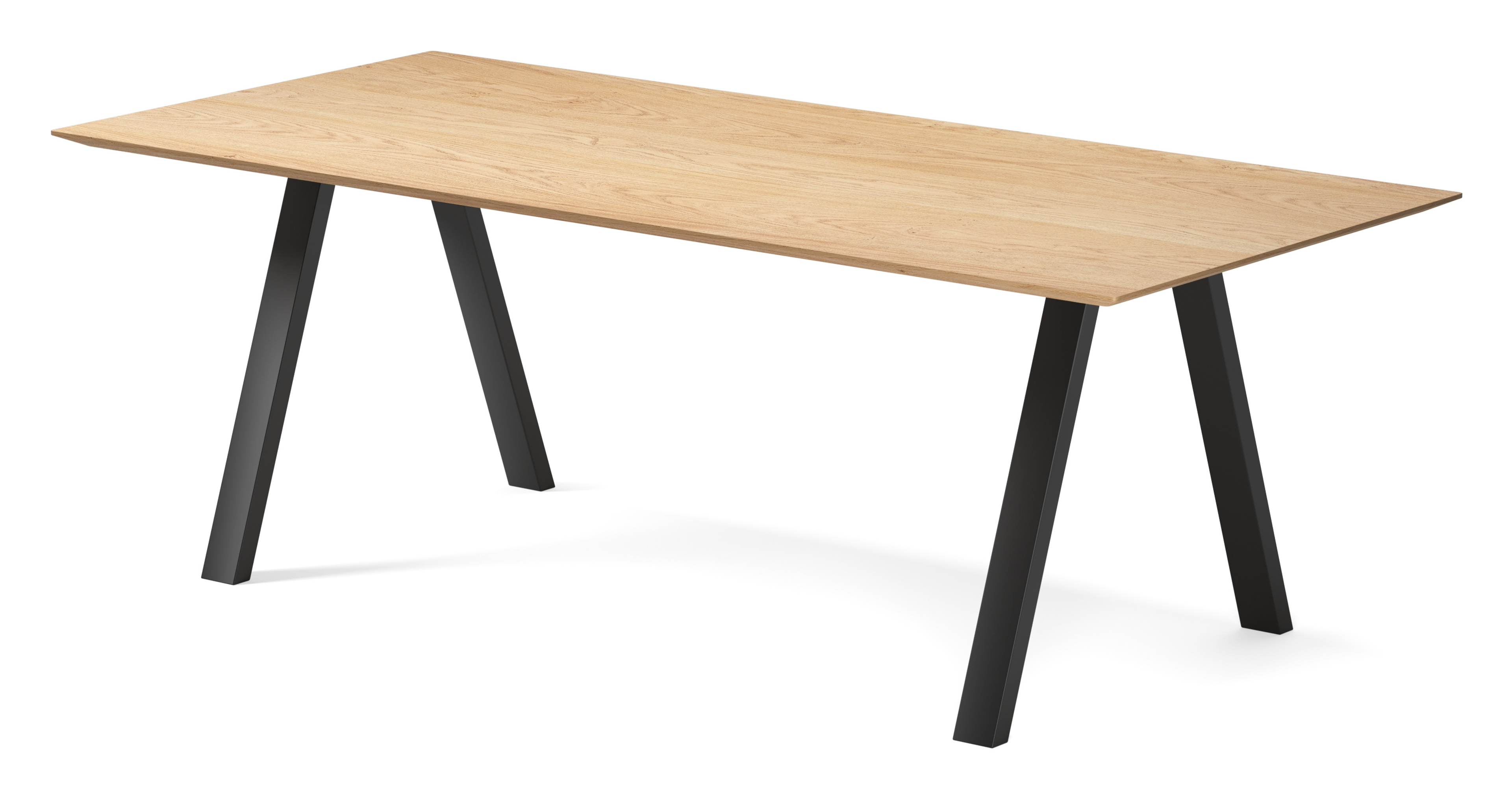 Table de salle à manger Tiendo armature en métal noir avec plateau Finesso rectangulaire en chêne couleur naturelle 220 x 100 x 77 cm