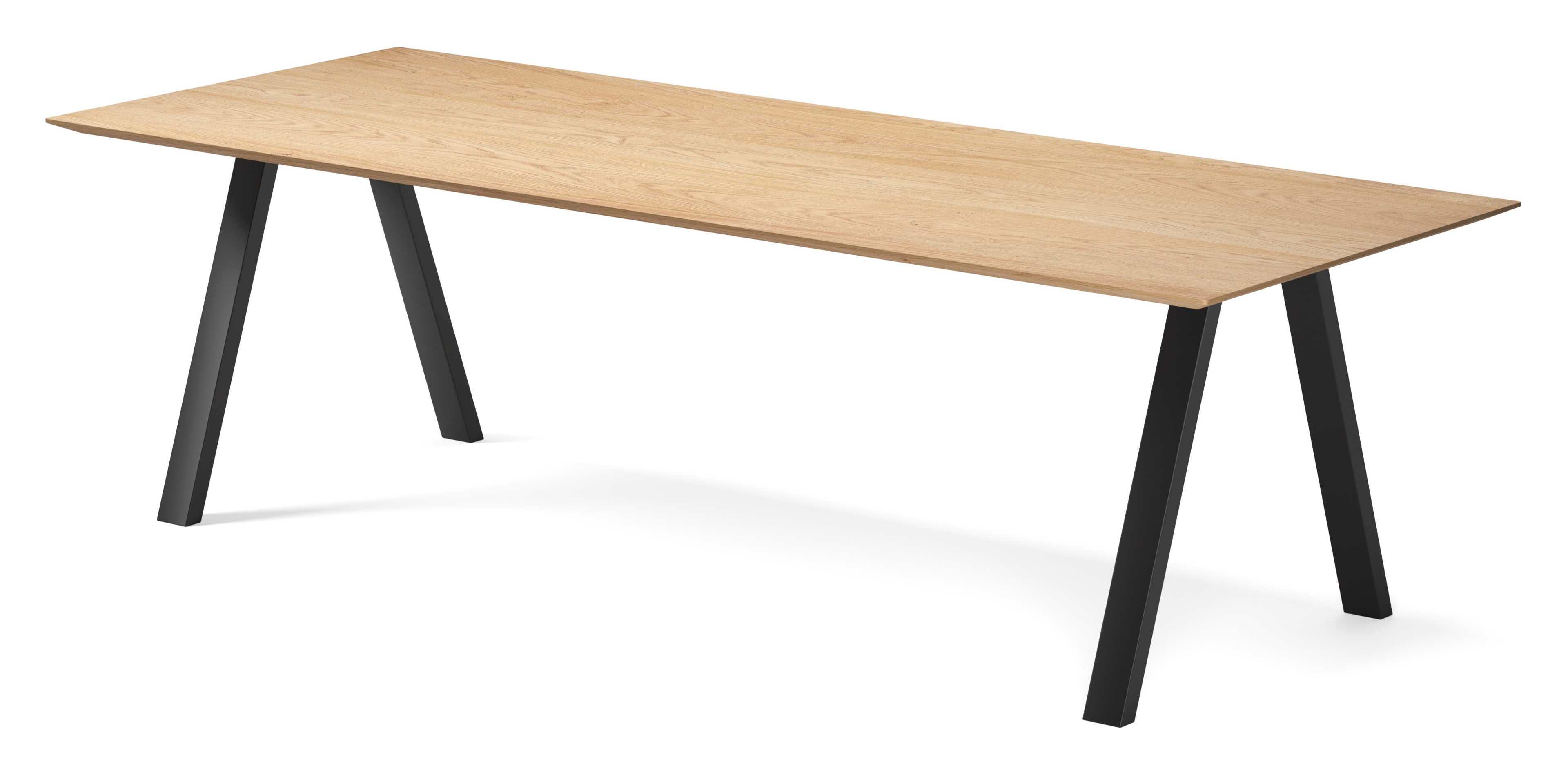 Eettafel Tiendo onderstel in zwart metaal met rechthoekig Finesso blad in natuurkleurige eik 260 x 100 x 77 cm