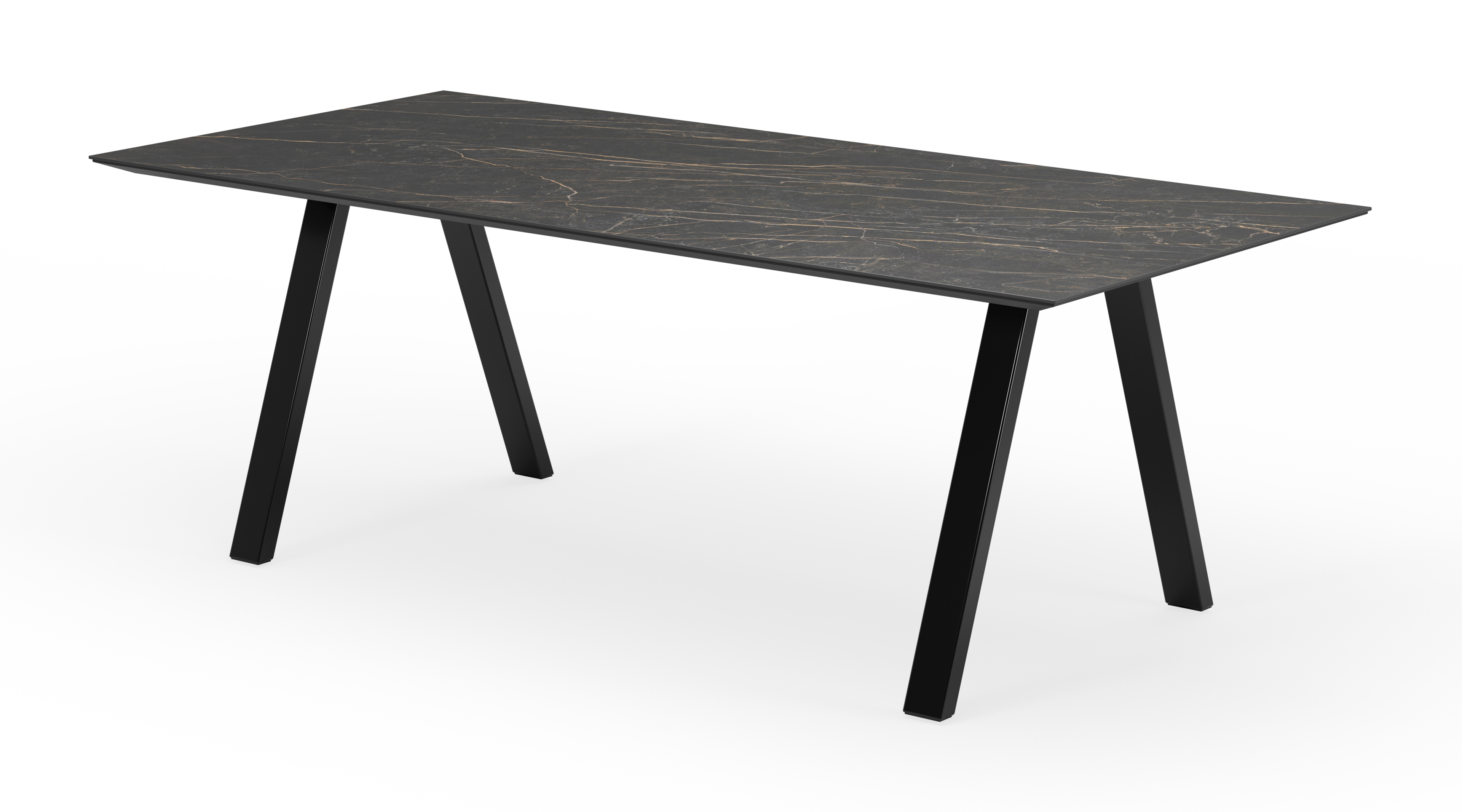 Table de salle à manger Tiendo armature en métal noir avec plateau Ceramo rectangulaire céramique en couleur Black Obsession 220 x 100 x 77 cm