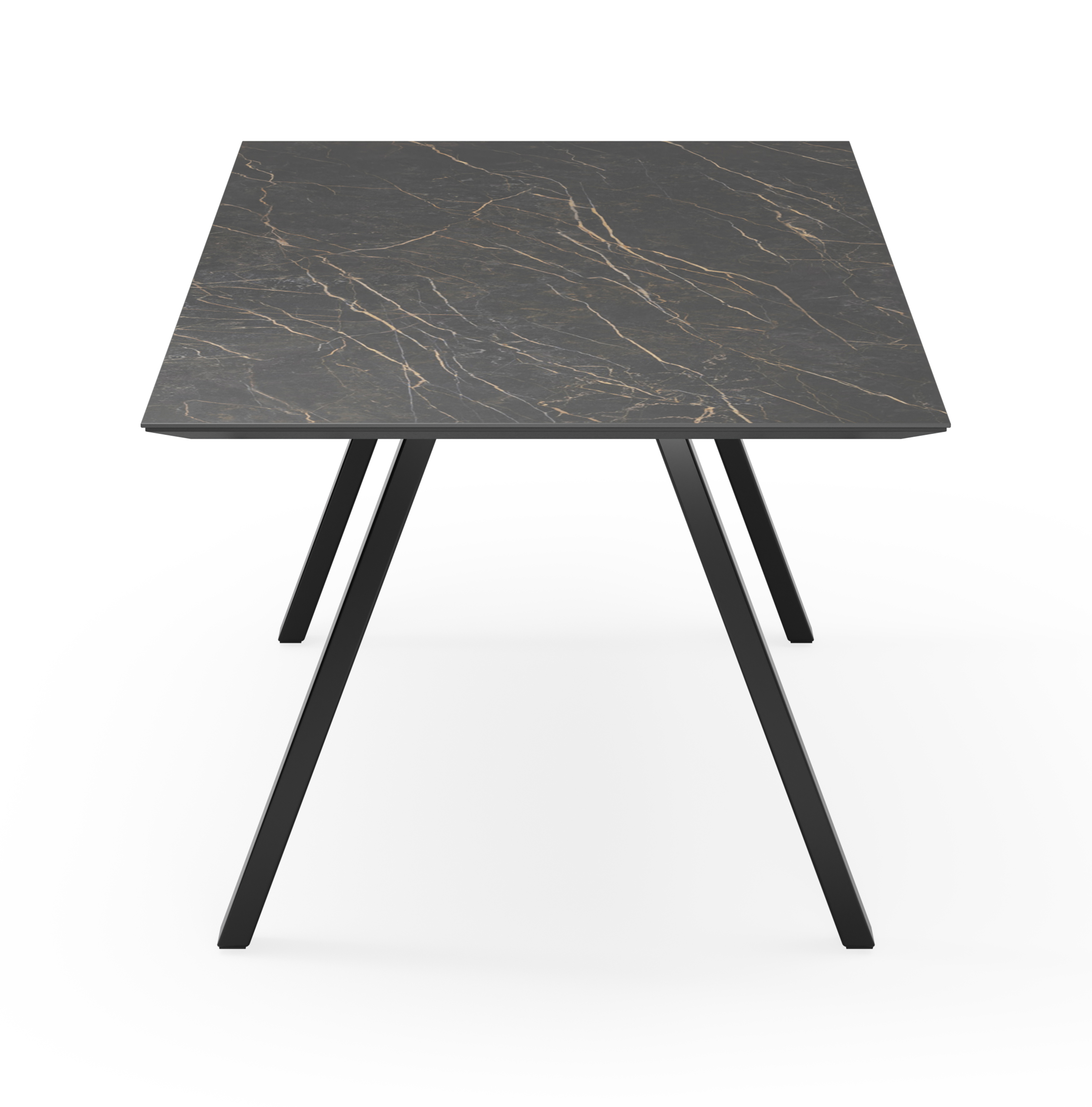 Table de salle à manger Tiendo armature en métal noir avec plateau Ceramo rectangulaire céramique en couleur Black Obsession 220 x 100 x 77 cm
